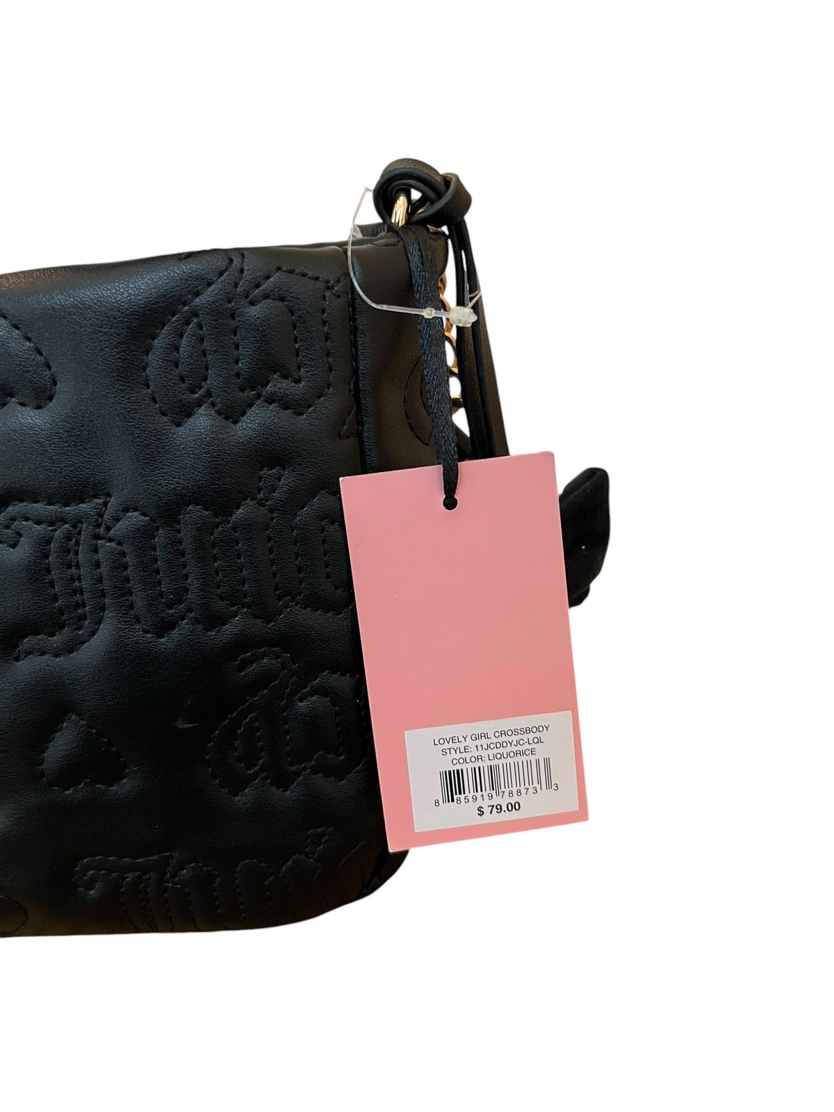 Juicy Couture Black Embossed Logo Shoulder Bag Bow Heart Charm Chain Link NWT