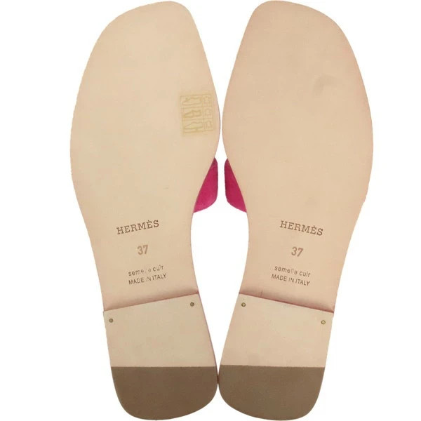 New Auth HERMES ORAN SANDAL Velor Chevre leather Pink Flat 37 size Women