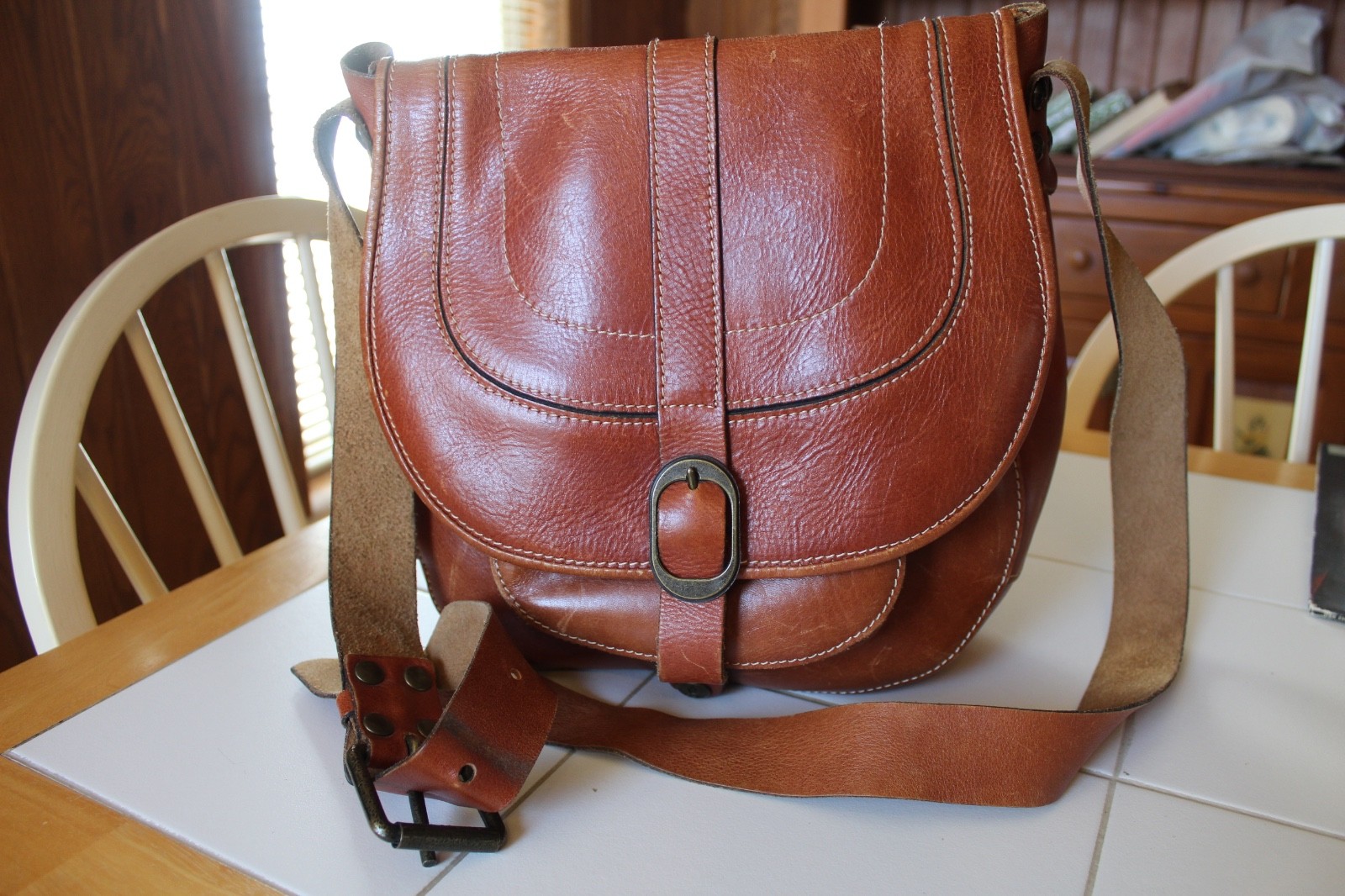 PATRICIA NASH BROWN BARCELONA SADDLE BAG CROSSBODY DISTRESSED ITALIAN LEATHER