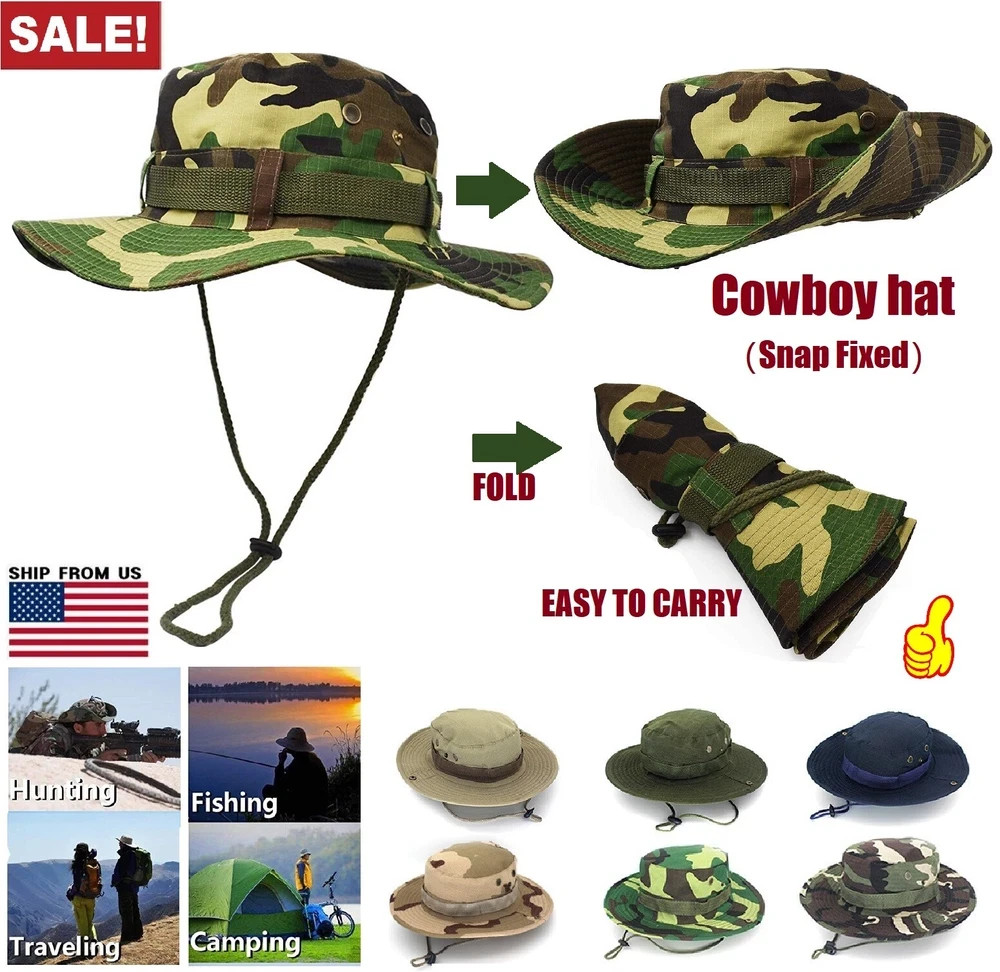 Tactical Boonie Hat Bucket Cap Military Camo Wide Brim Sun Bush Booney Fishing