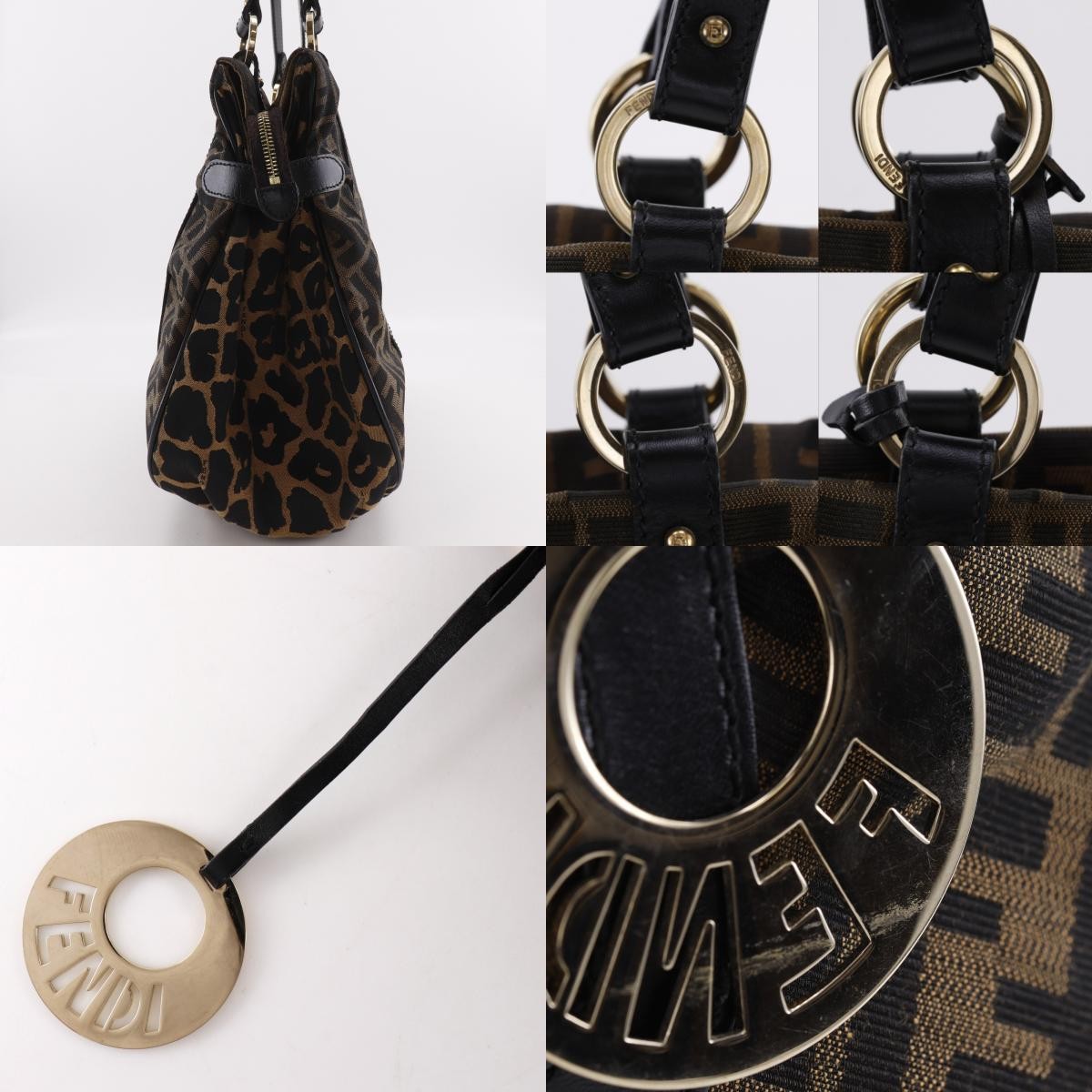 FENDI zucca leopard Tote Bag 8BH629 Brown Nylon canvas Leopard Women