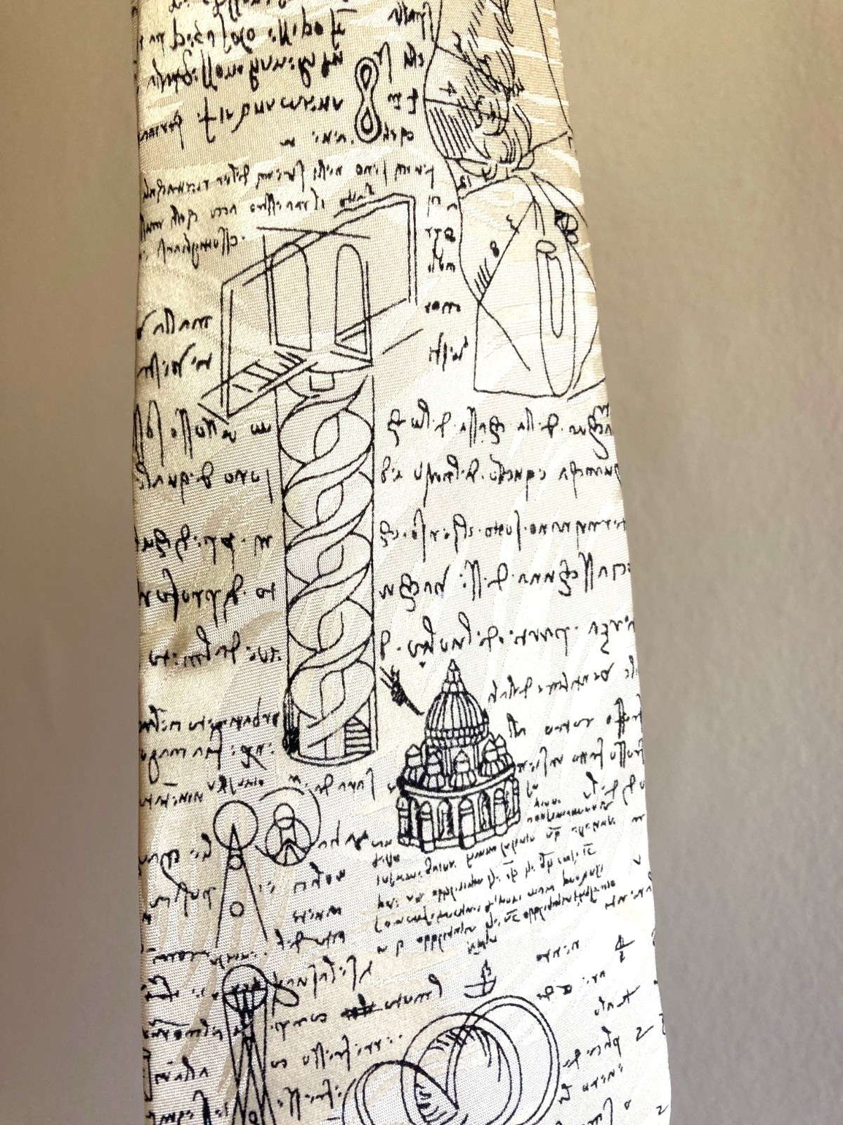 Museum Artifacts Silk Jacquard Necktie Leonardo da Vinci Sketches Cream Black
