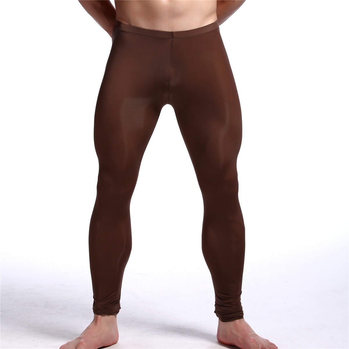 Men SexyLingerie Ice Silk Thin Long Johns Pants Leggings Sleepwear Underwear GYM