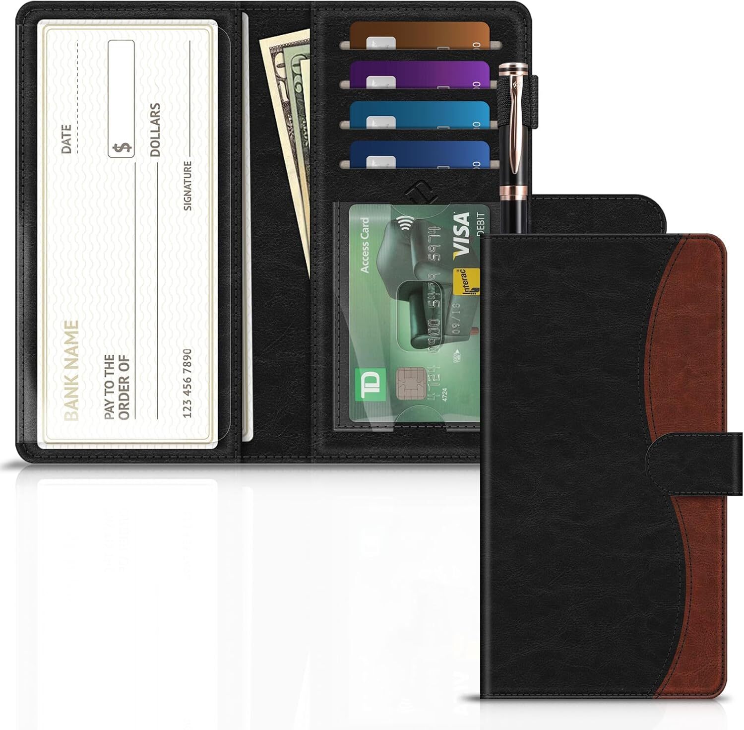 RFID Blocking Checkbook Cover Case Standard Register Duplicate Checks Pen Holder