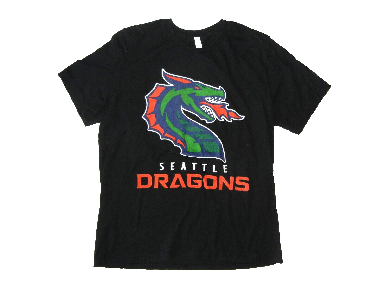 SEATTLE DRAGONS Black Big Logo XFL FOOTBALL T-SHIRT Team Fan Gym Gear Men’s XL