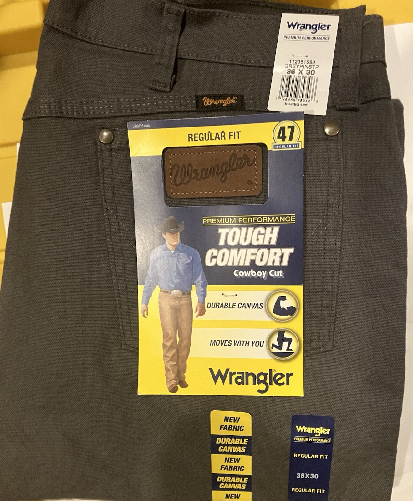36×30 Wrangler Tough Comfort Regular Fit Grey