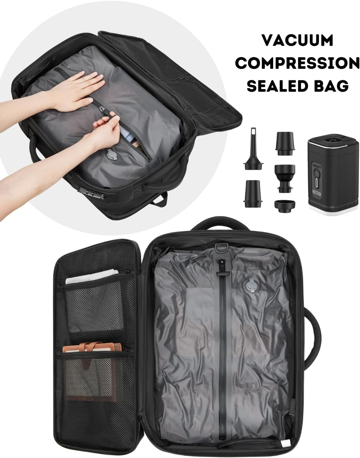 70L Expandable Vacuum Backpack with Pump, TSA Lock & USB Charging Port