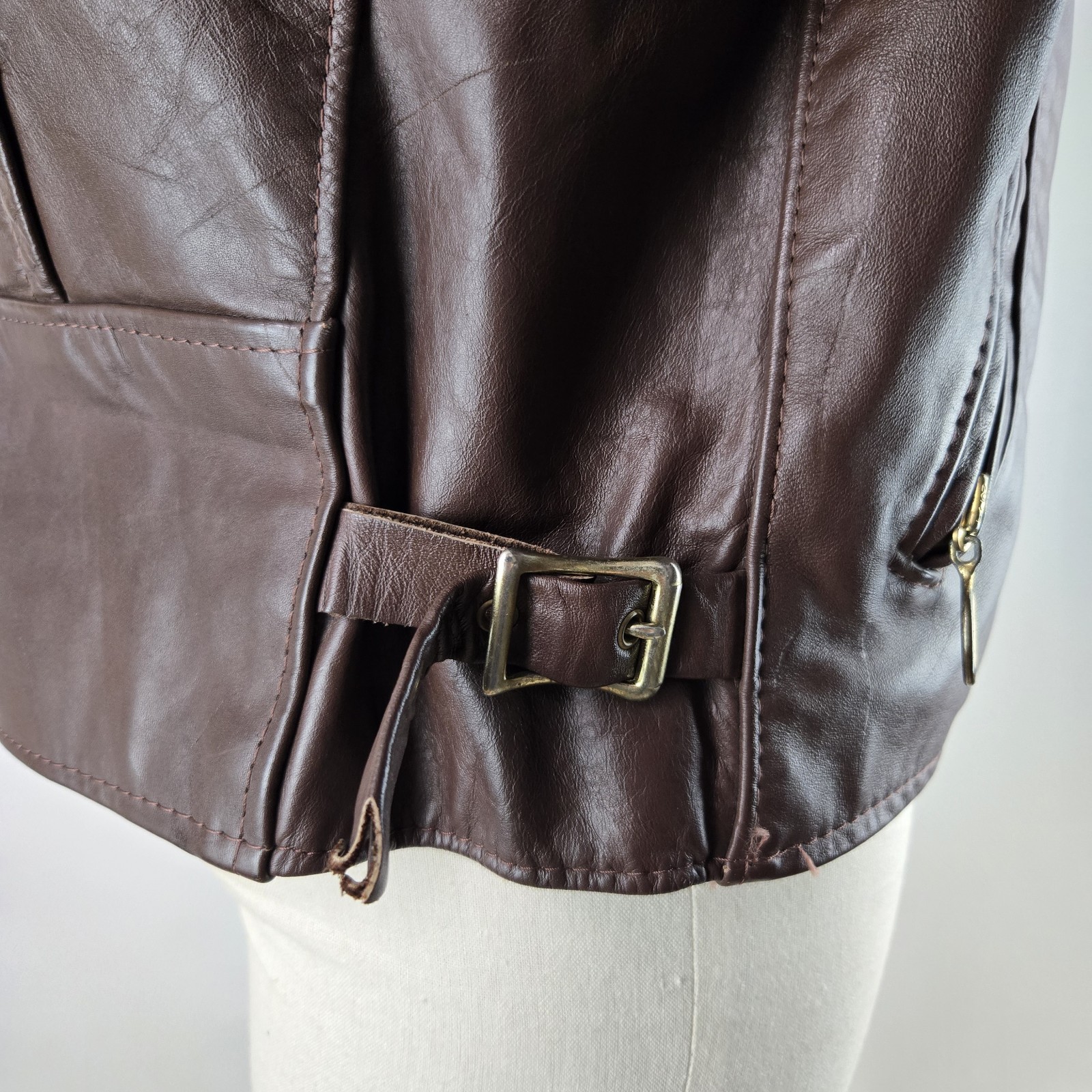 Vintage BROOKS Leather Sportswear Motorcycle Biker Jacket 46 Brown Cafe Racer XL