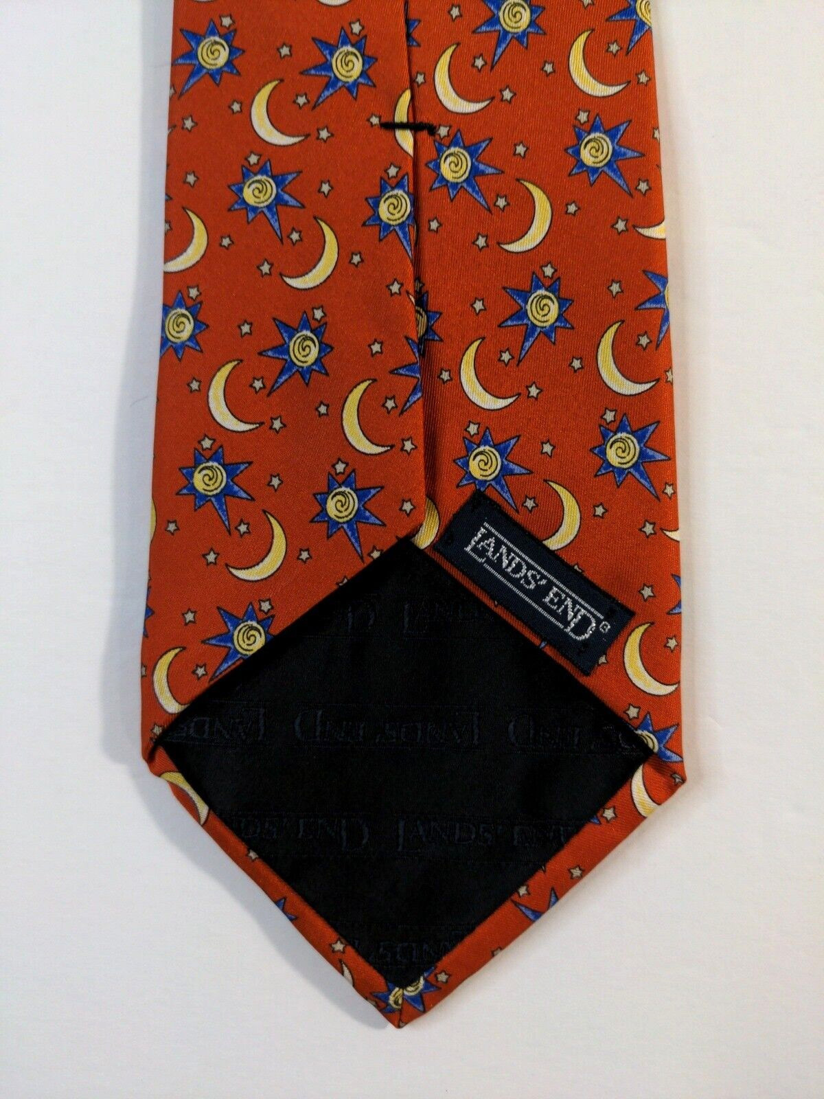 Sun & Moon Tie Lands’ End Silk Handmade Novelty Necktie USA Long 64 x 4 inches