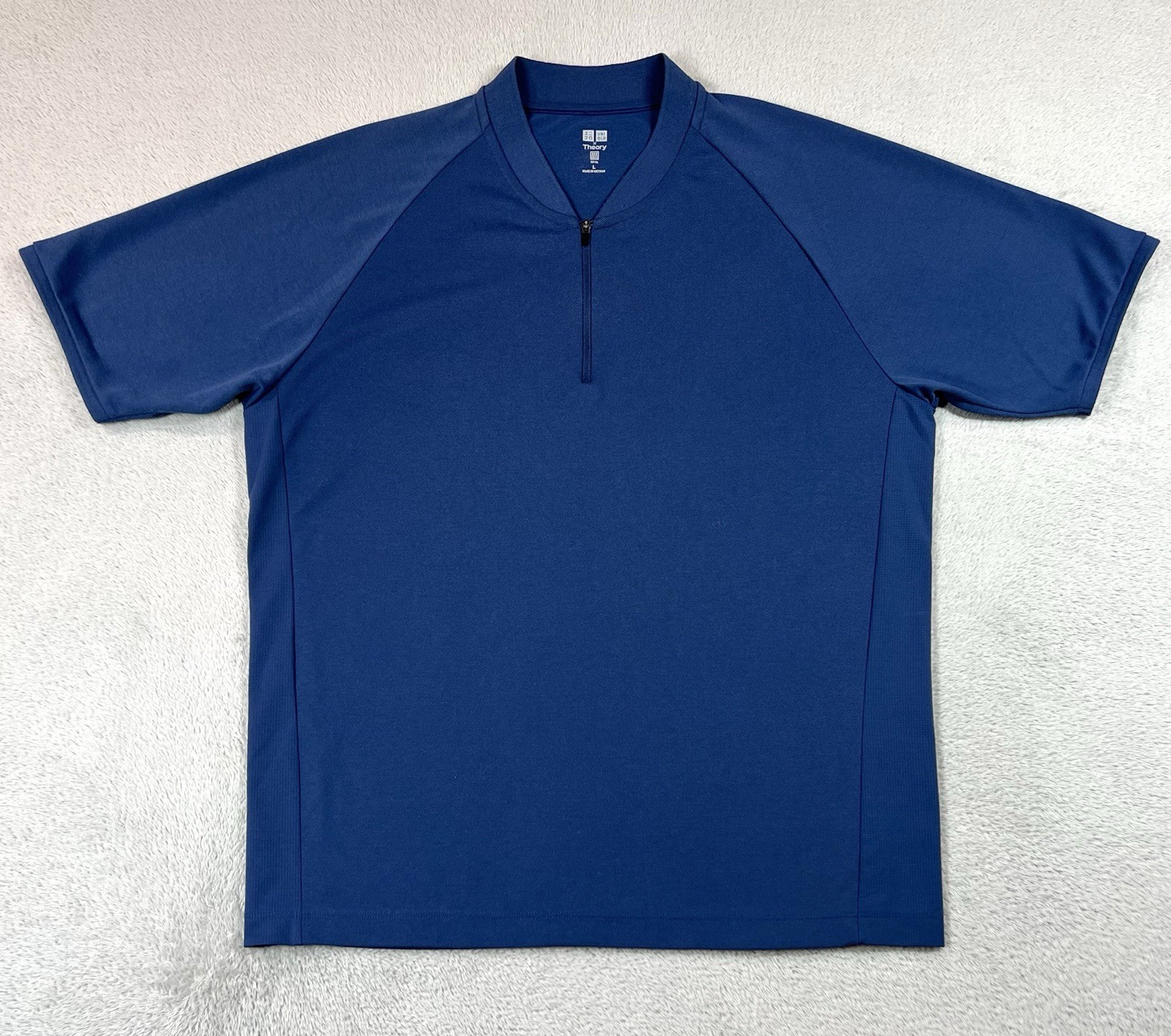 Uniqlo x Theory Shirt Mens Large Blue Dry-Ex 1/4 Quarter Zip Short Sleeve