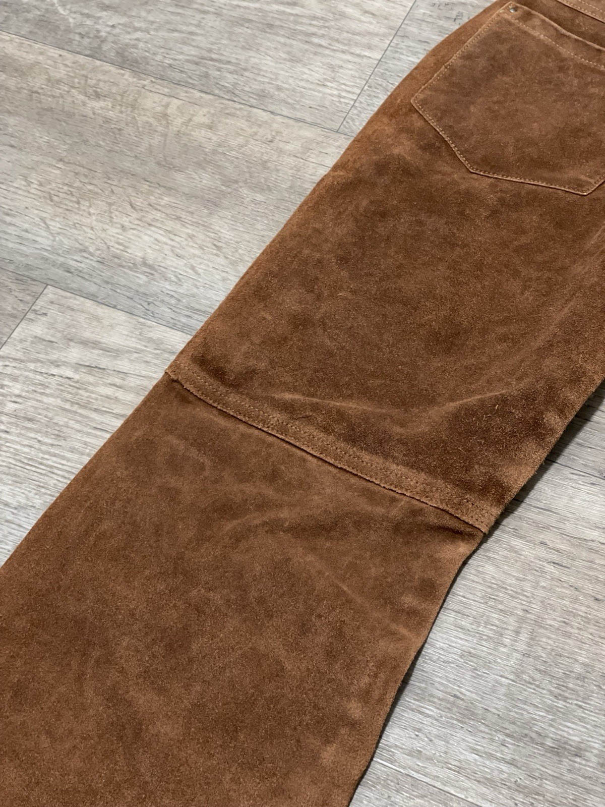 Vintage 1960s 1970s Brown Leather Pants Snap Fly 26” Waist Western Suede Native