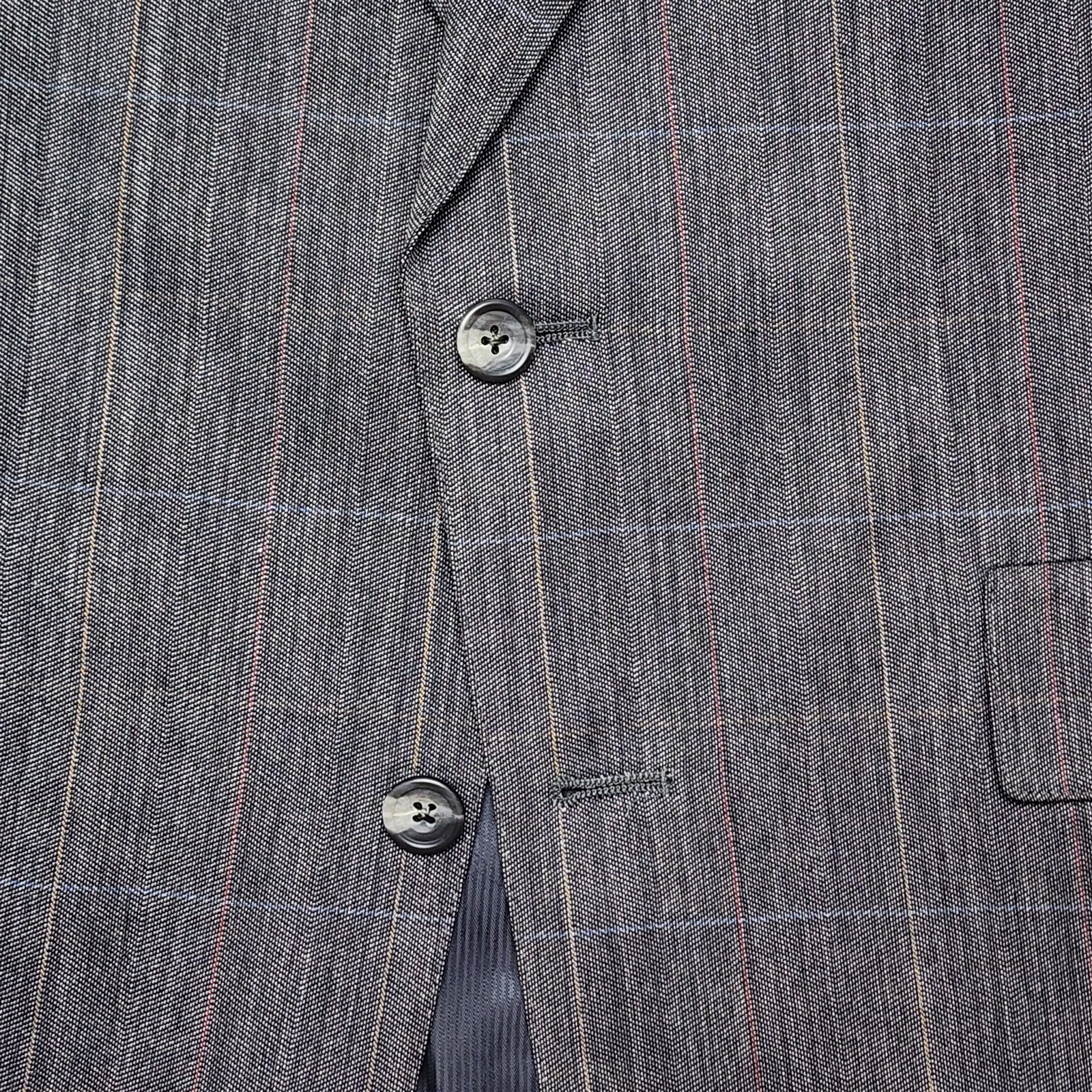 VTG USA MADE Austin Reed 42L 34×34 Gray Birdseye Windowpane Wool Mens Suit