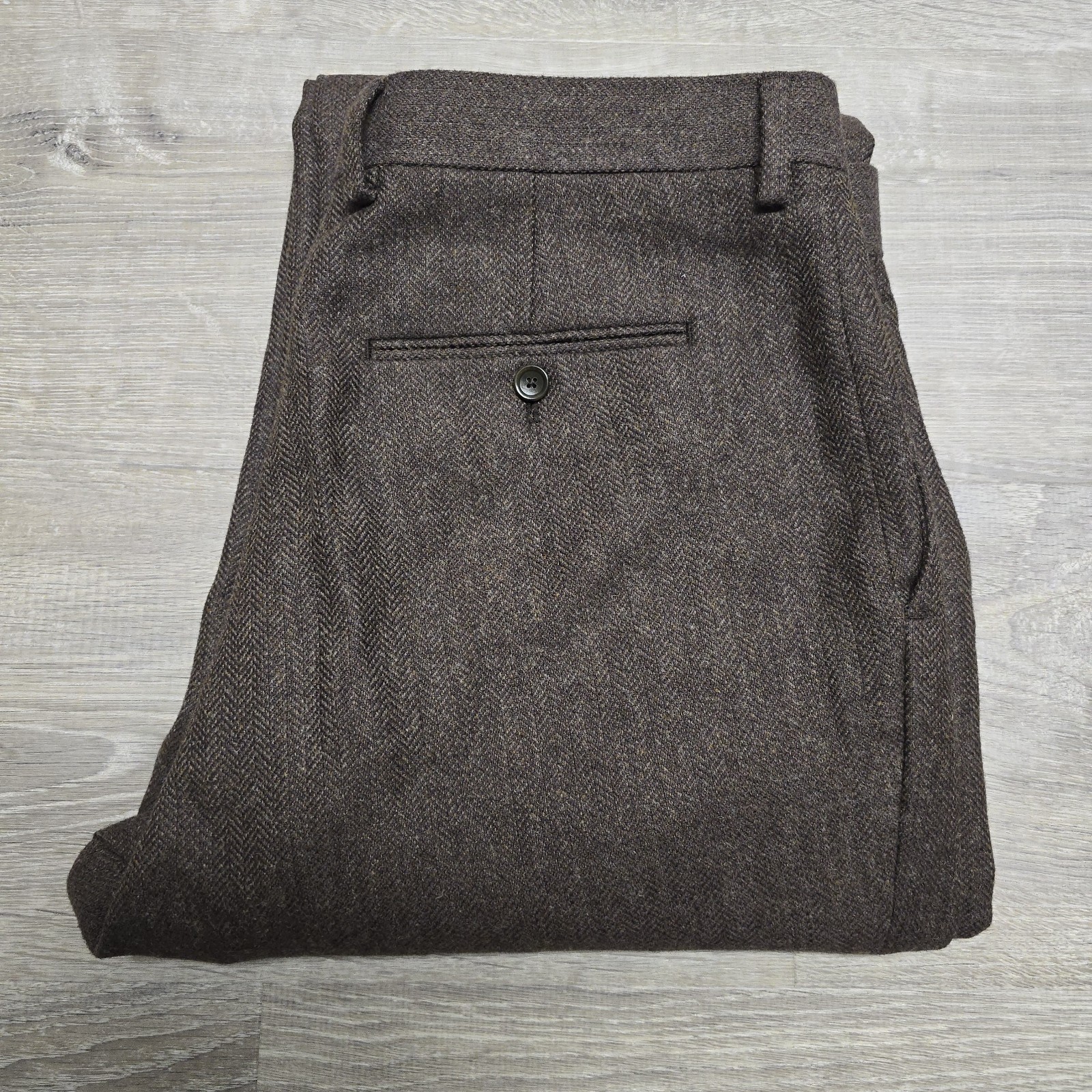 J.Crew x Moon Kenmare Tweed Pants 36×32 Brown Herringbone Worsted Wool Trouser