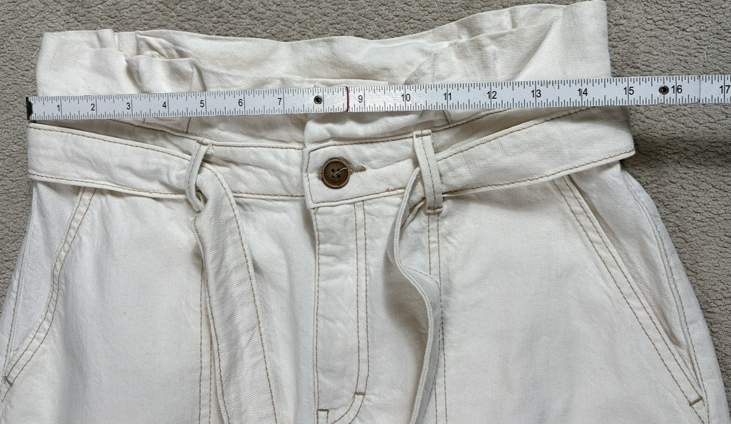 Free People Mini Skirt Denim Medium 30” waist Cream White Short Tie at Waist