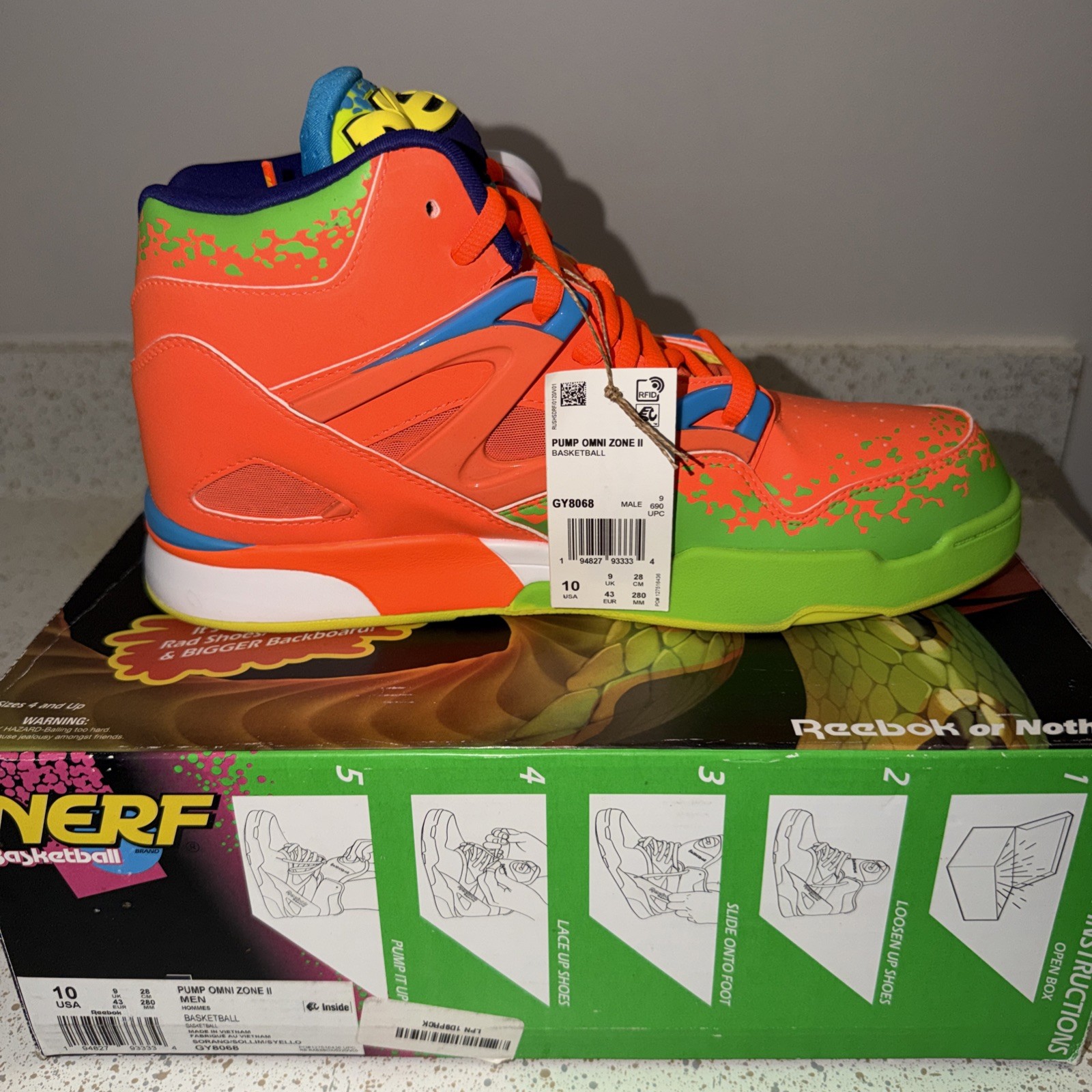 Reebok Pump Omni Zone II NERF Light Jammer Orange Shoes GY8068 Mens Size 10