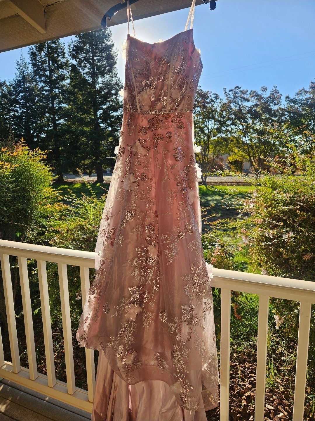 Ladivine by Cinderella Divine Pink Beaded Floral Satin Gown Size 4