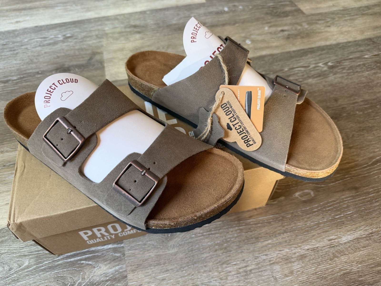 PROJECT CLOUD Men’s Sandals 100% Genuine Leather & Memory Foam Cork Footbed 13