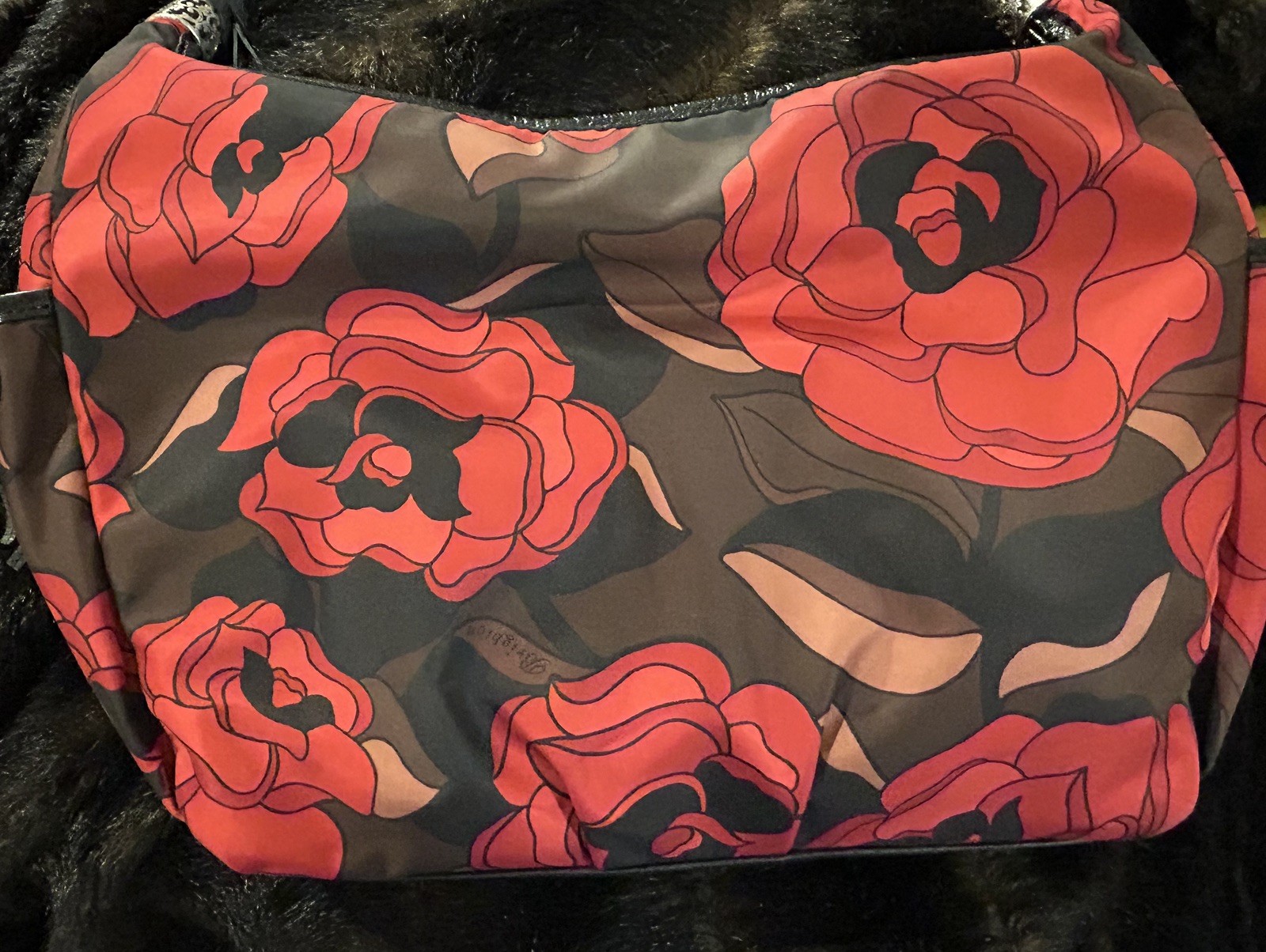 Brighton Jillian Red Rose Hobo Bag Black Woven Strap Womens Purse Large