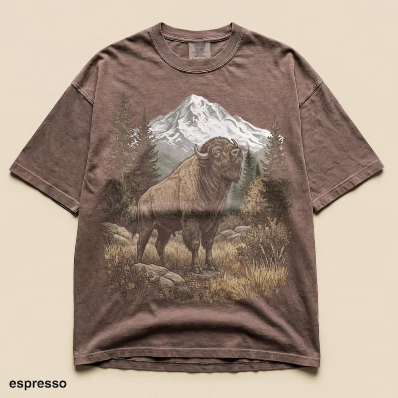 Bison Mountain Comfort Tee Wildlife Animal Nature Graphic Design