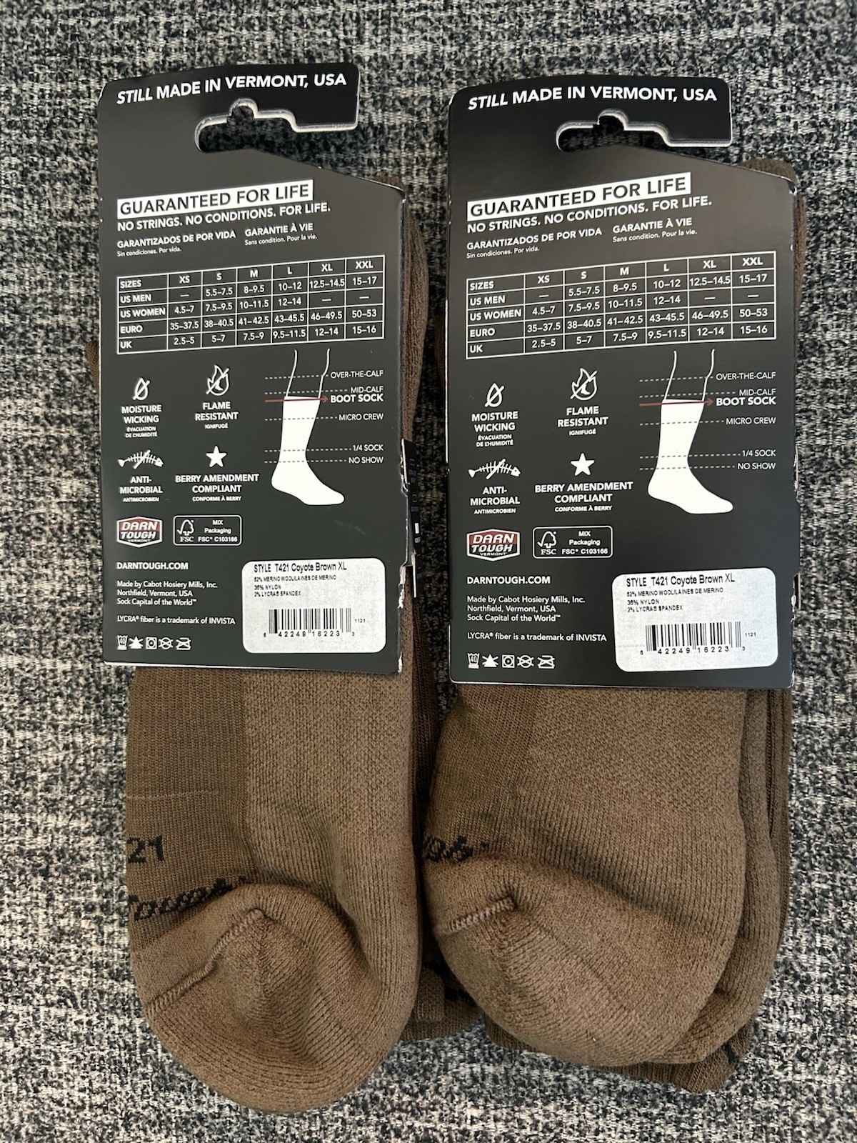 Darn Tough Socks Coyote Brown Xl T4021 two pack