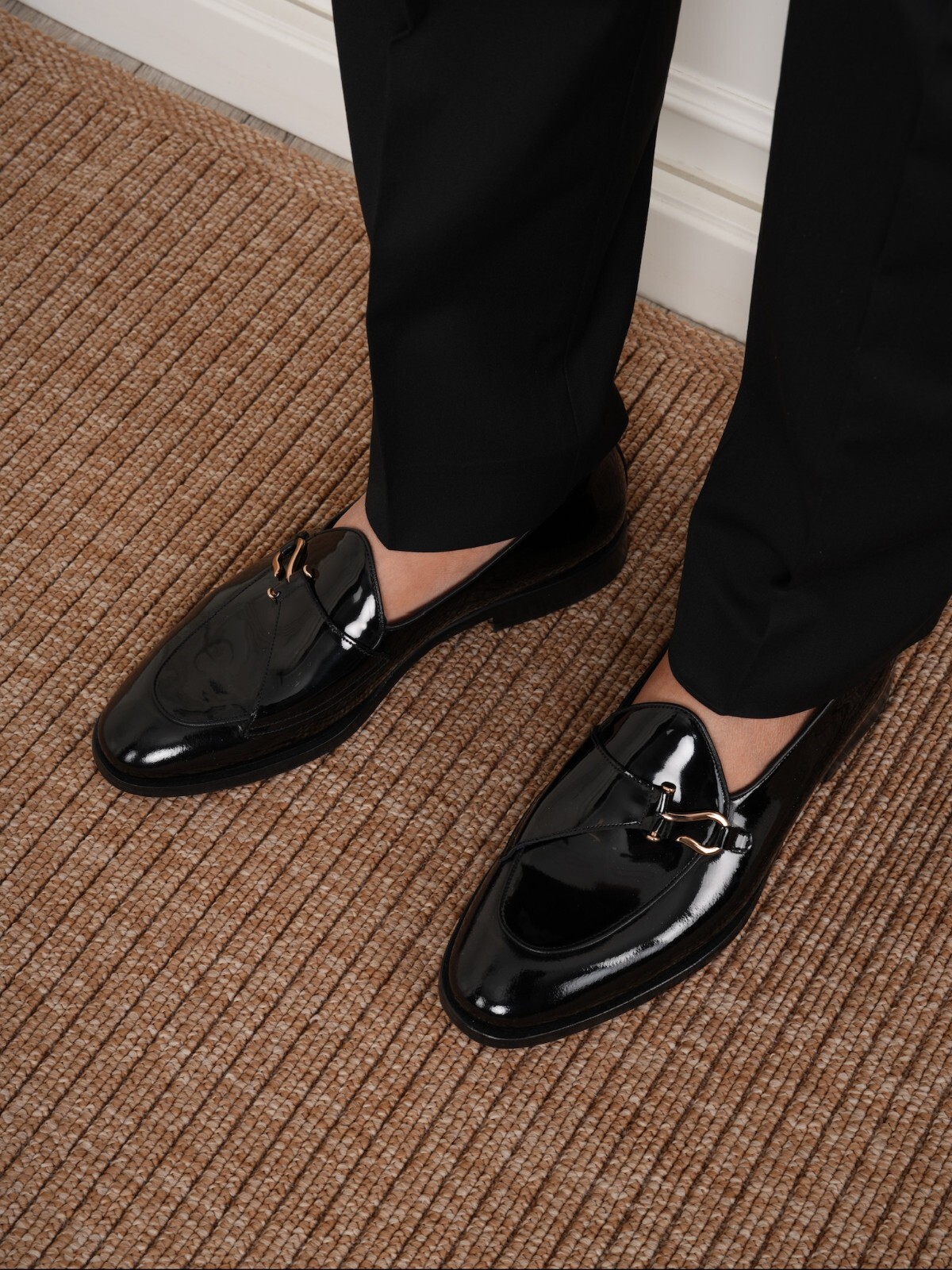 Men’s Premium Italian Style Shiny Leather Shoes with Gold Buckle – Parez
