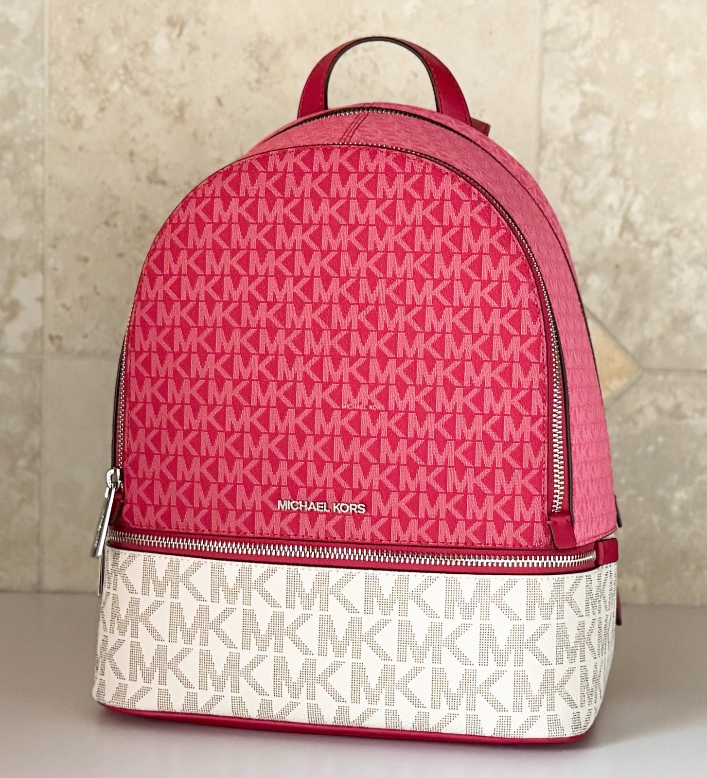 Michael Kors Rhea Medium Backpack Color-Block MK Dark Raspberry Multi