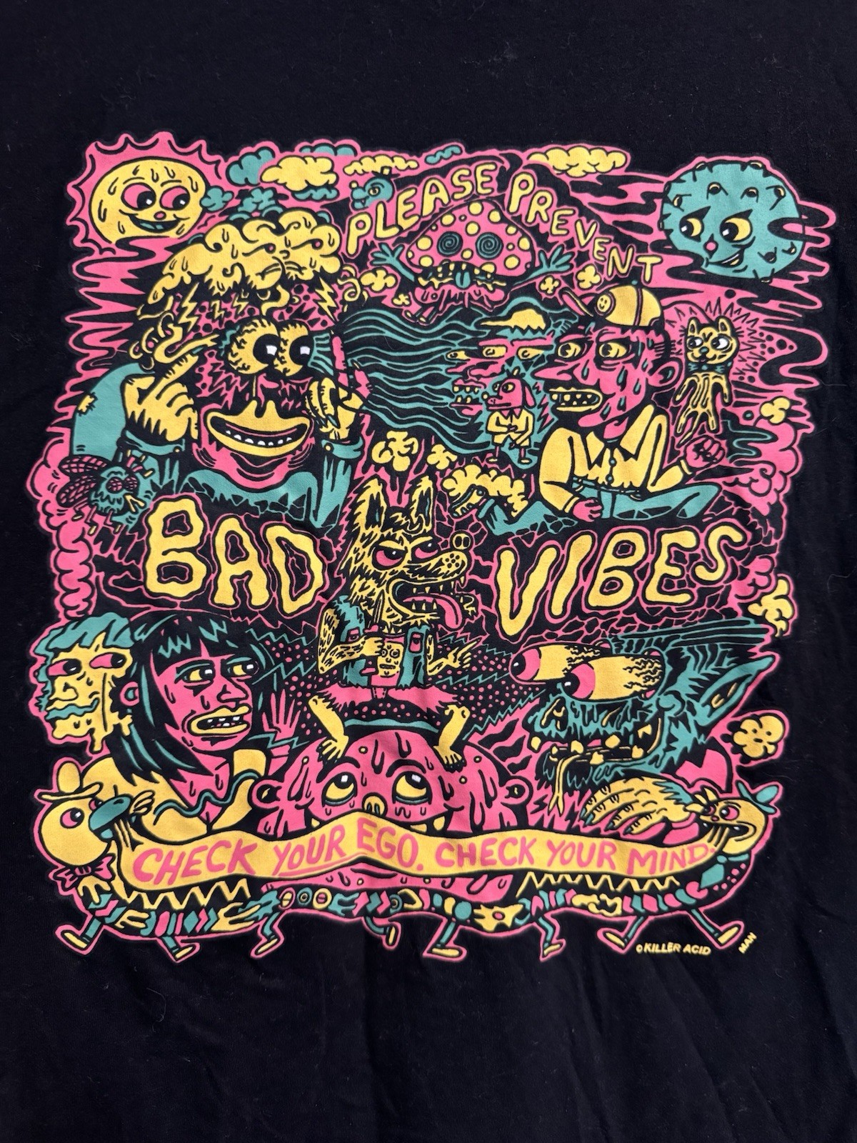 Killer Acid Man TShirt Large Black Tee Limited Edition Bad Vibes Art Streetwear