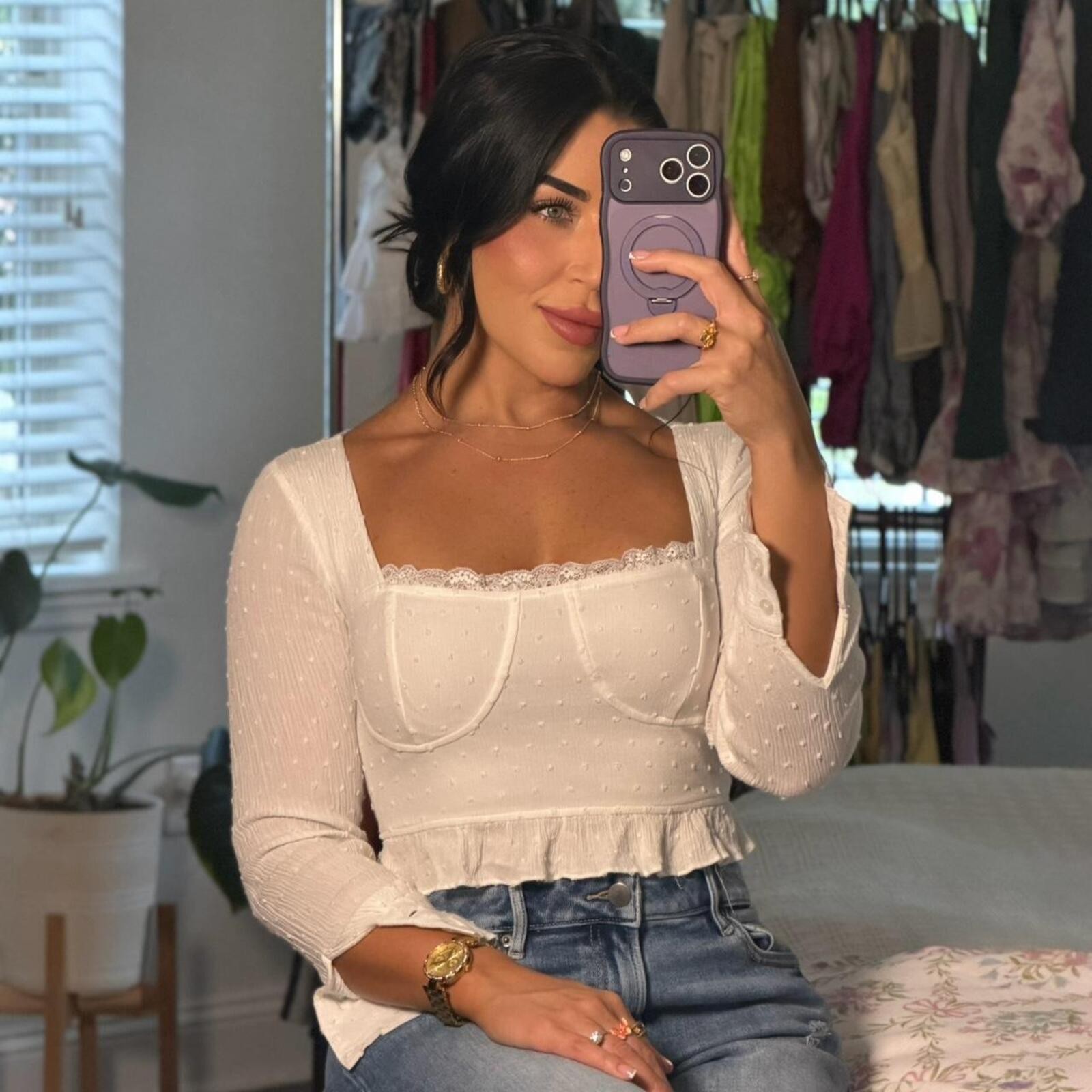 Nasty Gal White Swiss Dot Milkmaid Crop Top