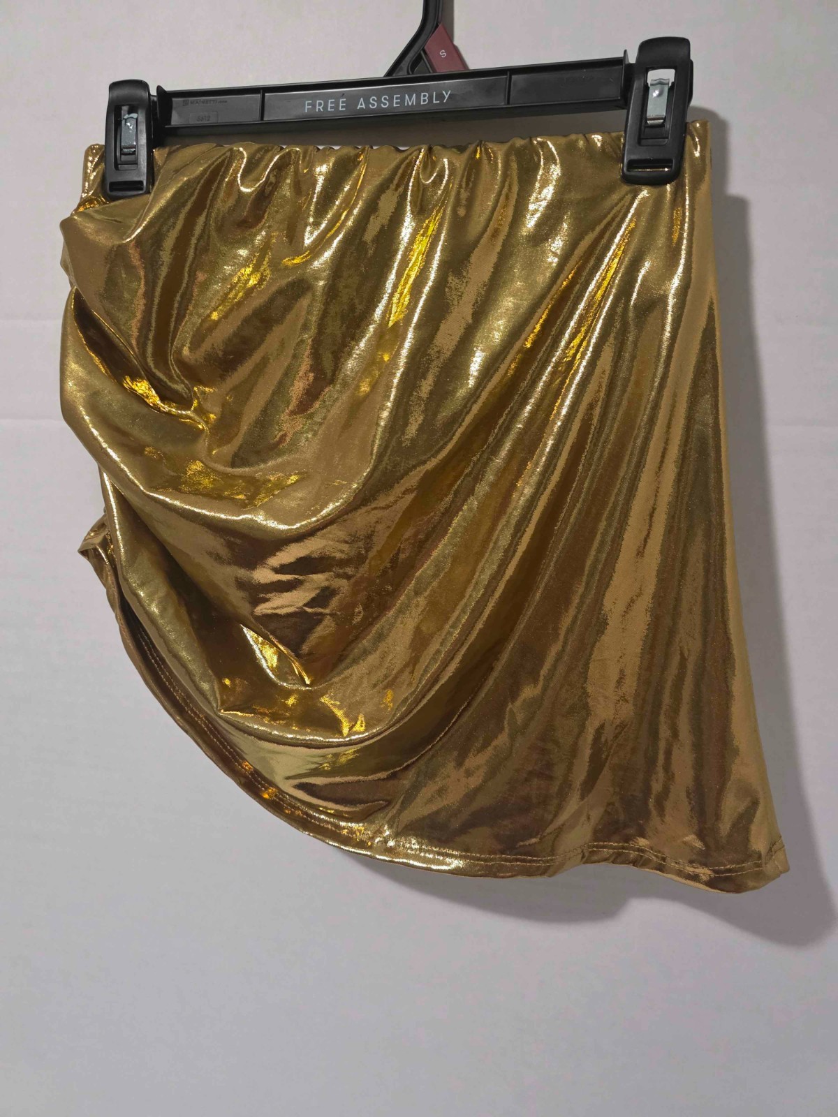 Free Assembly Gold Metallic Mini Skirt Small Draped Asymmetric Rave Festival