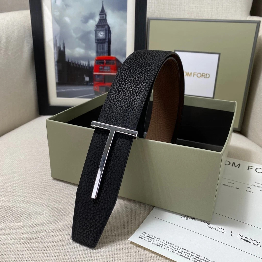 Tom Ford Reversible Leather T-Buckle Belt 38mm Luxury Designer Fashion New