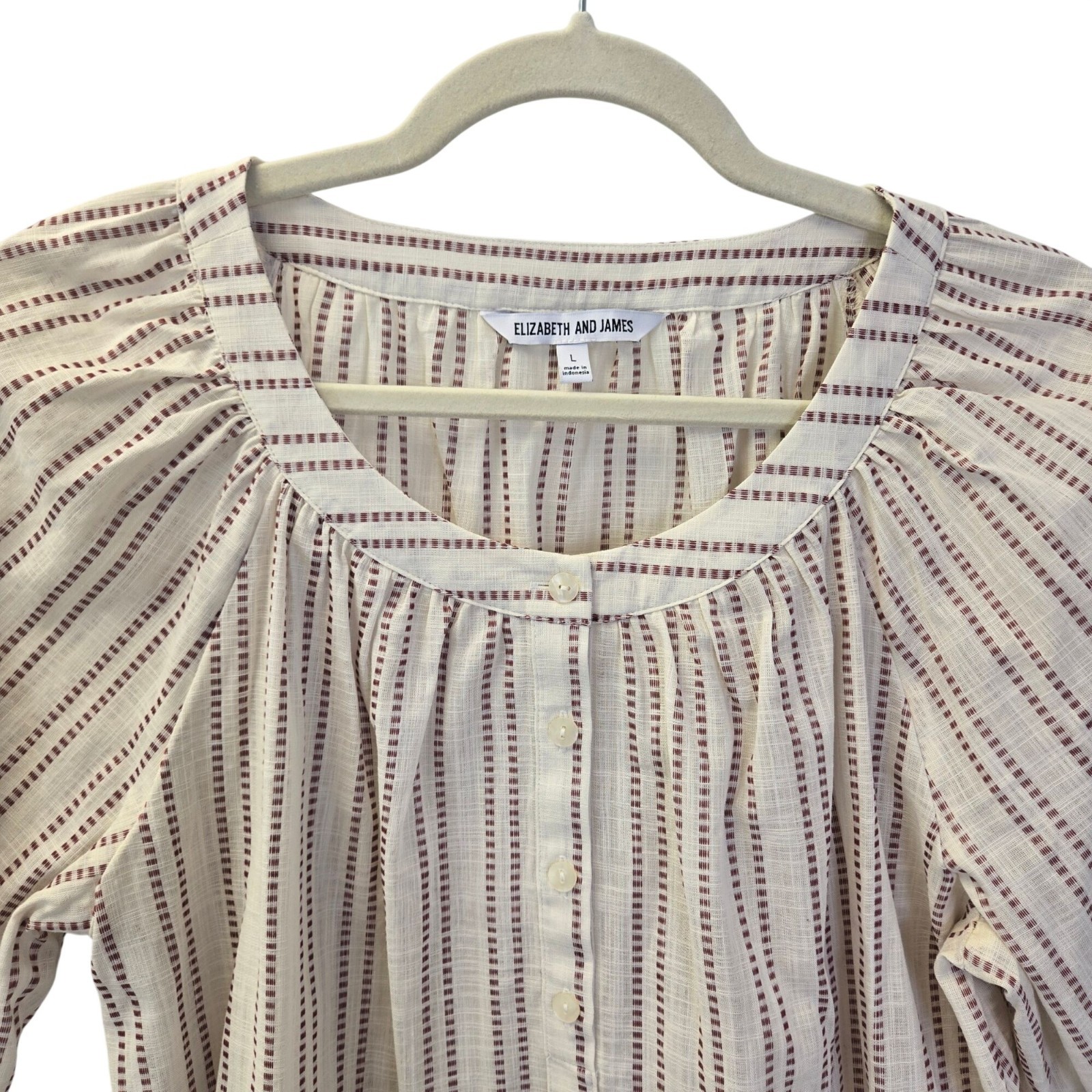 Elizabeth and James Cotton Striped Henley Blouse Size L