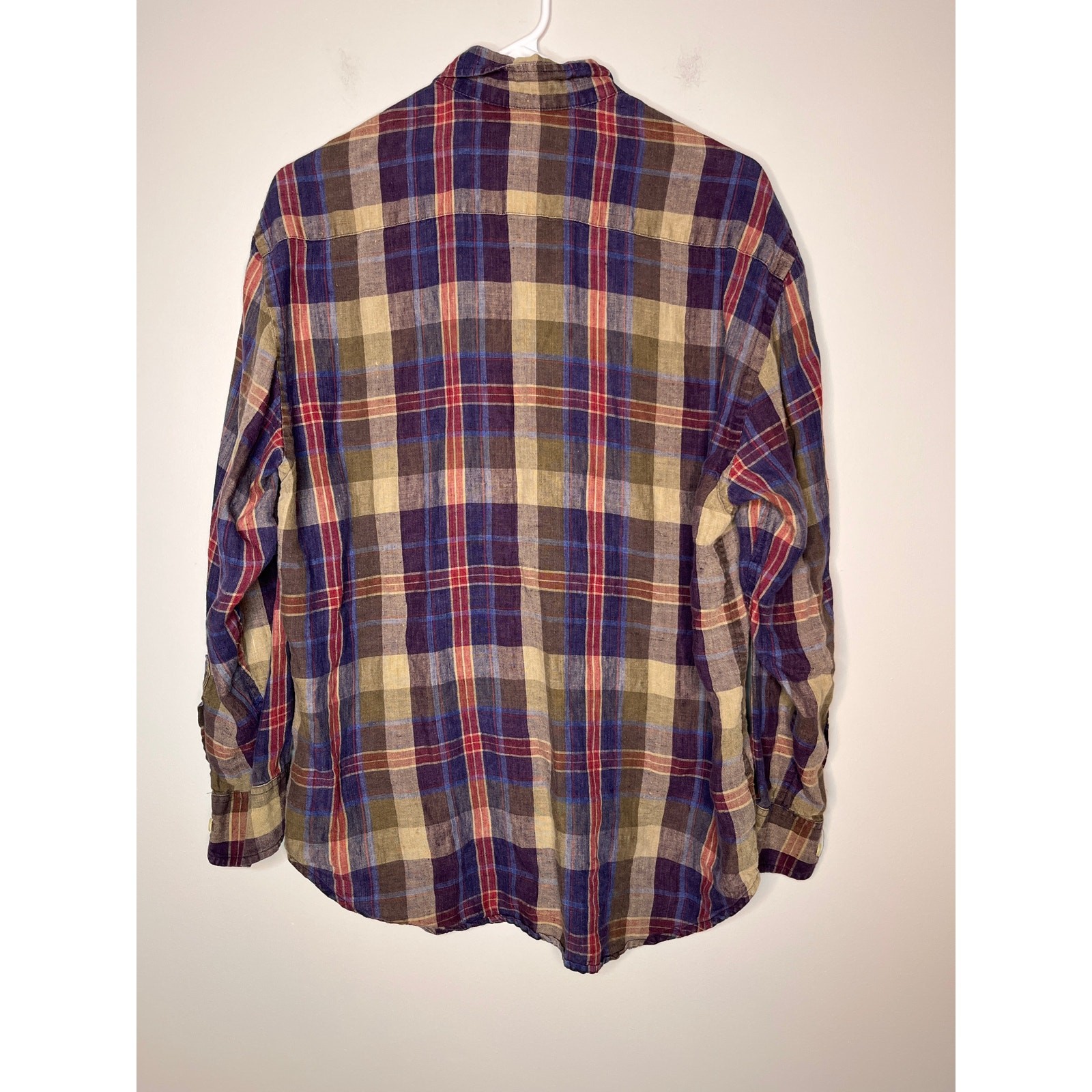 Lauren Ralph Lauren Earth Tones Fall Linen Plaid Madras Old Money Oxford Shirt M