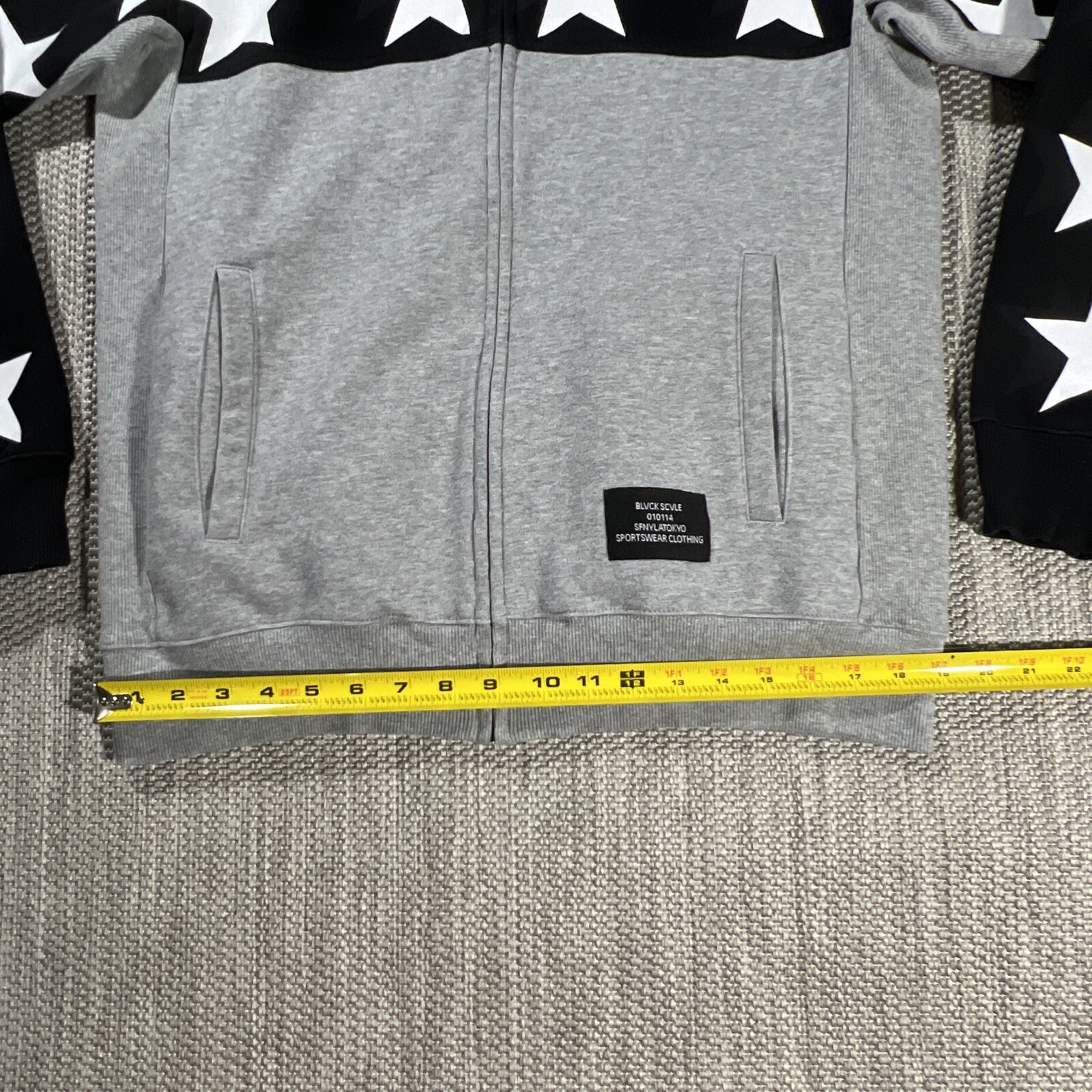 Black Scale Hoodie Men L Full Zip Gray Modern Fit BLVCK SCVLE White Star Jacket