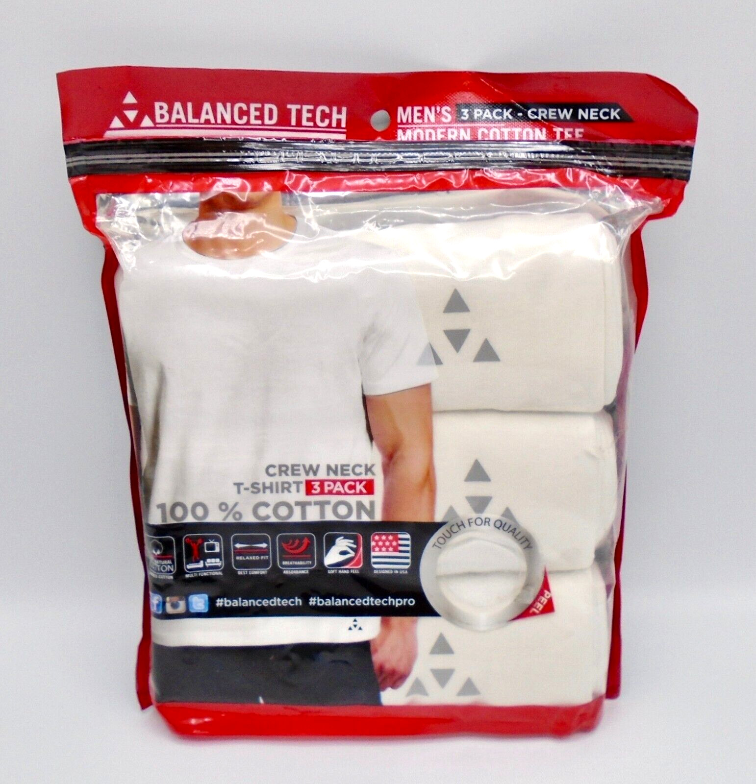 3 Pack White Crew Neck Mens Small T-Shirt Undershirt Tee Balance Tech