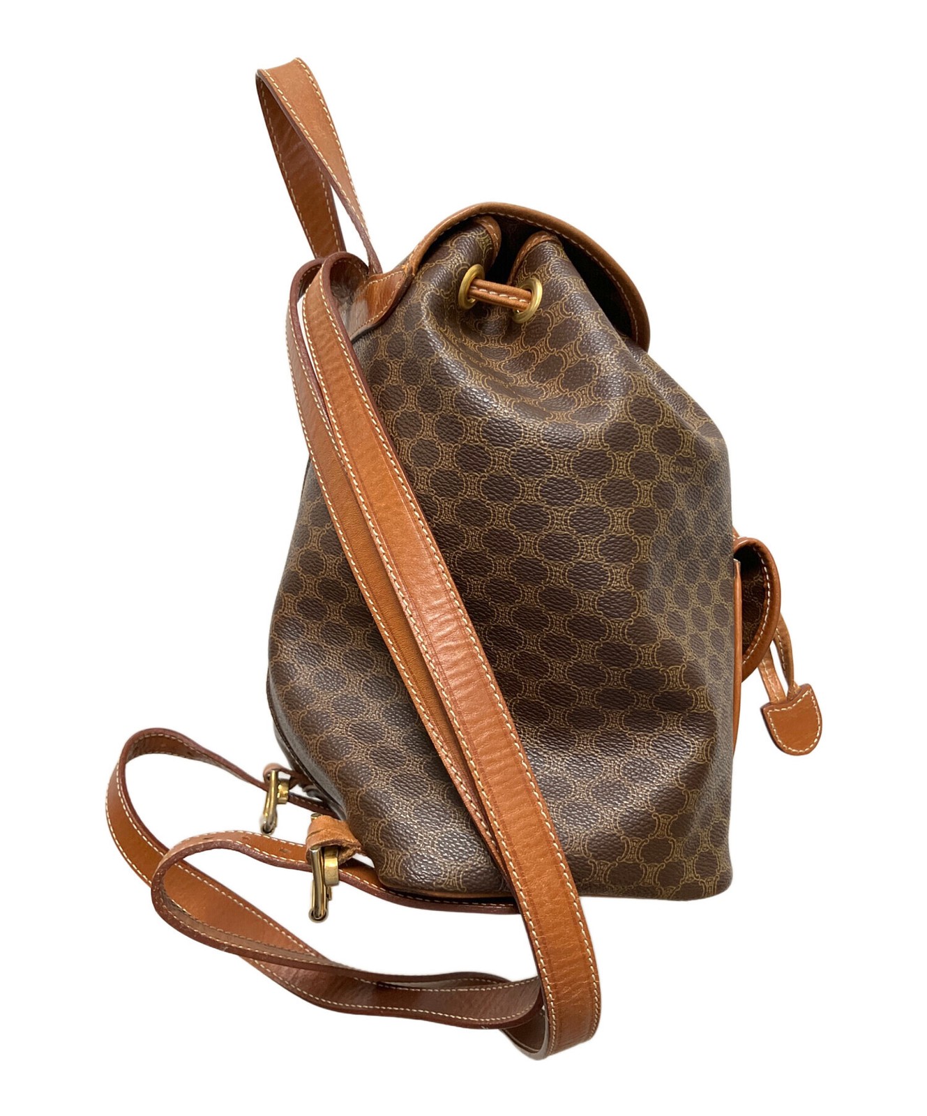 Celine Macadam Brown Backpack Womens Medium Leather PVC Gold Italy E06