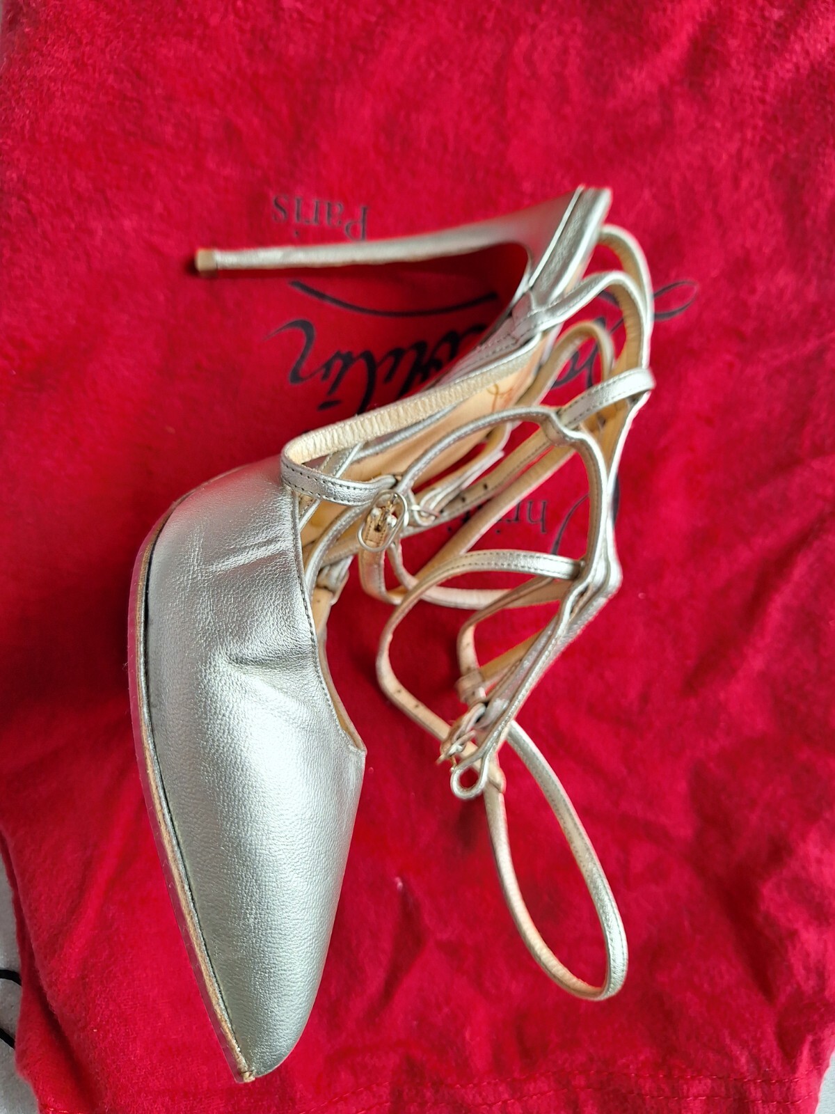 Authentic Christian Louboutin Gold Leather Kadreyana Caged Sandals Size 38