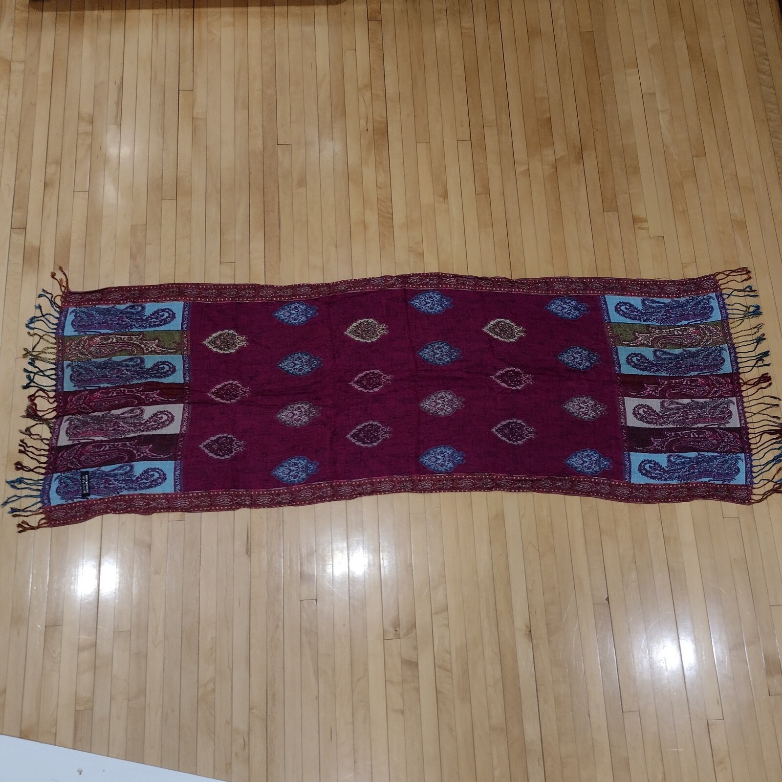 Womens 100% Cashmere Pashmina Wrap Multi Colored Paisley Fringe Afghanistan