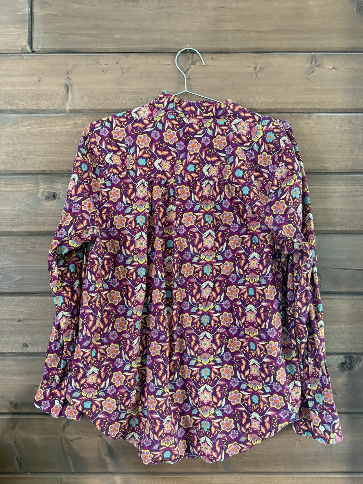 Sundance Women’s 1/2 Button Popover Floral Sz Large Pink Long Sleeve Collar