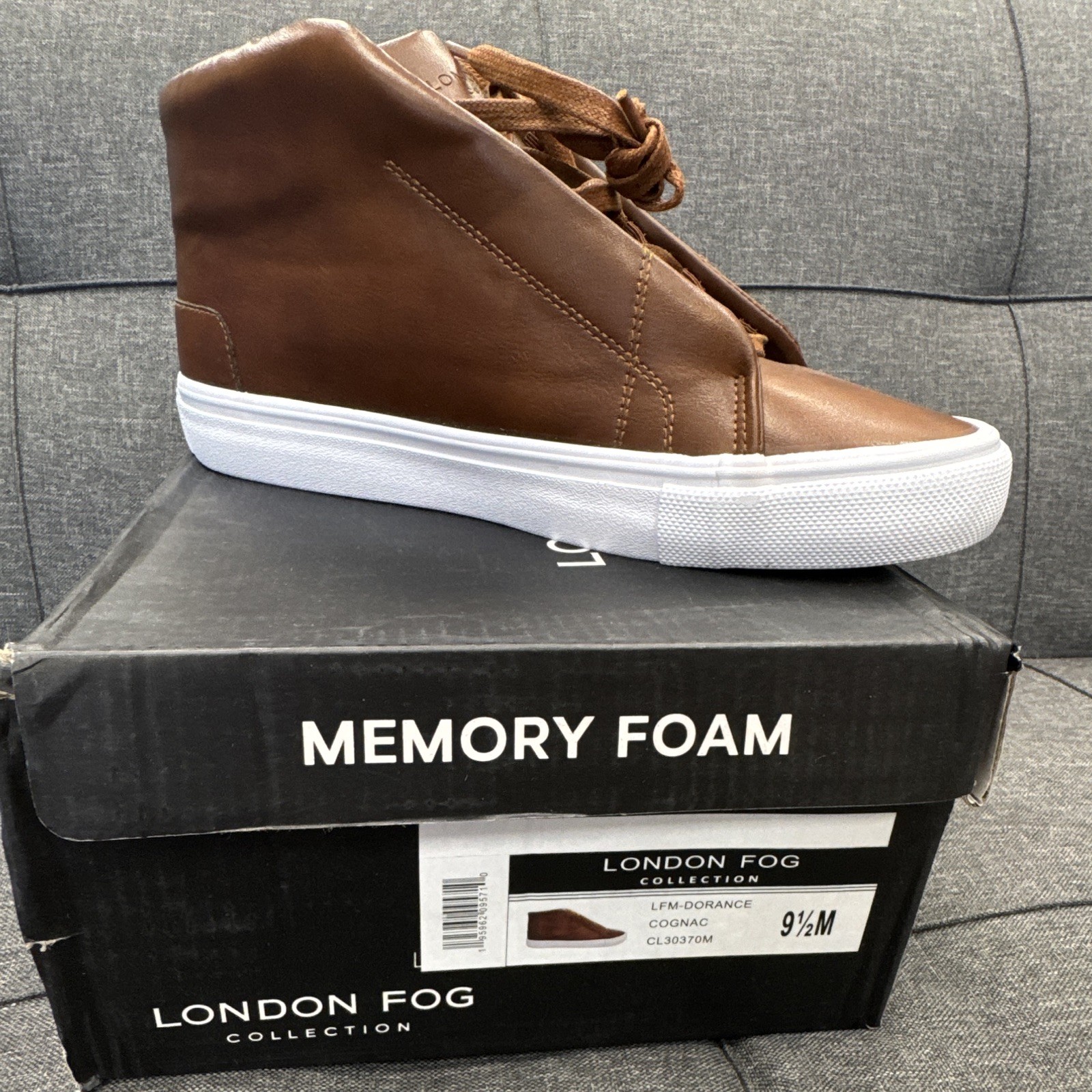 London Fog LFM-Dorance Memory Foam Brown/White Lace-Up Cotton Sneaker 9.5M