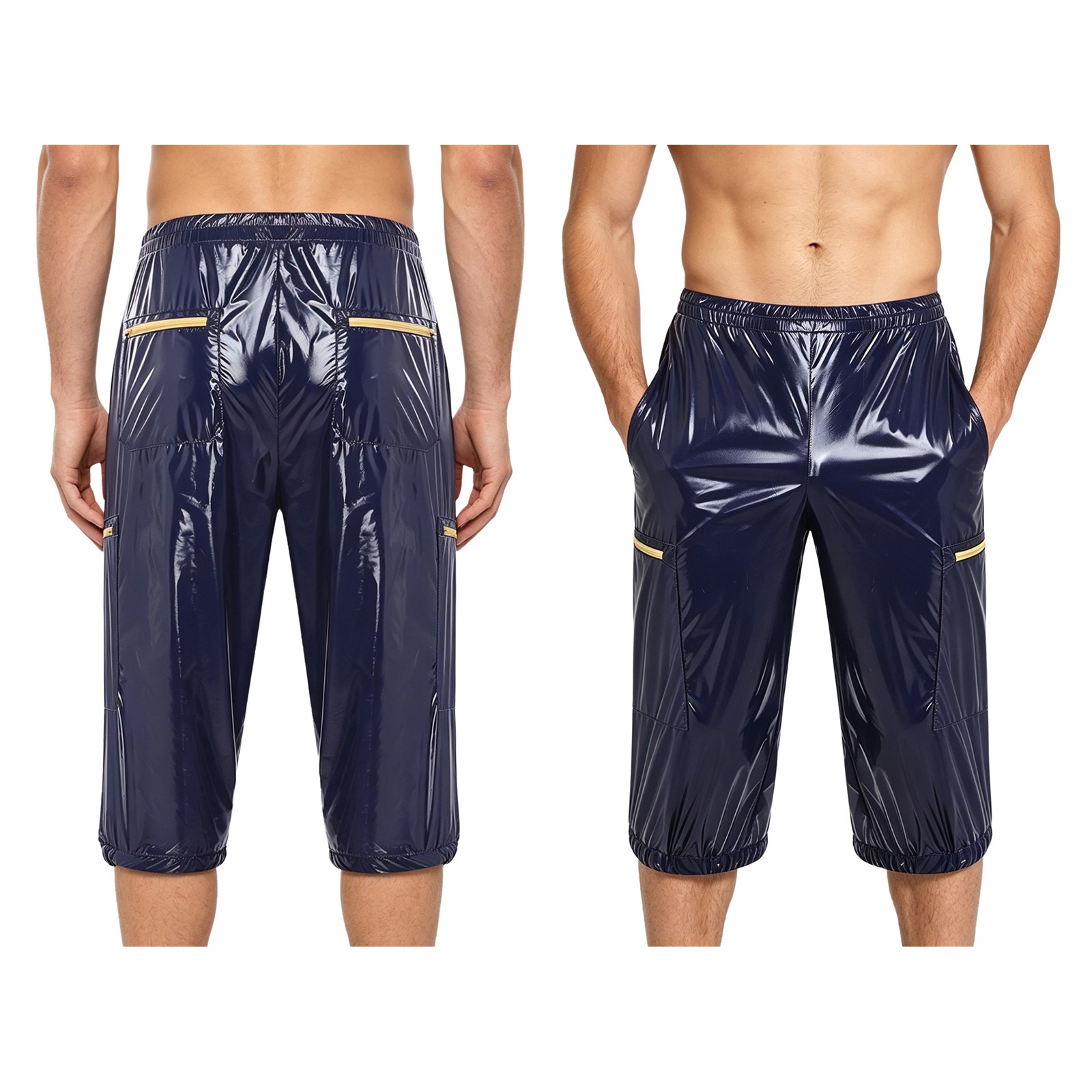 Men Pvc Wet Look Adaptive Shorts Special Needs Clothing High Waist Boxer Briefs