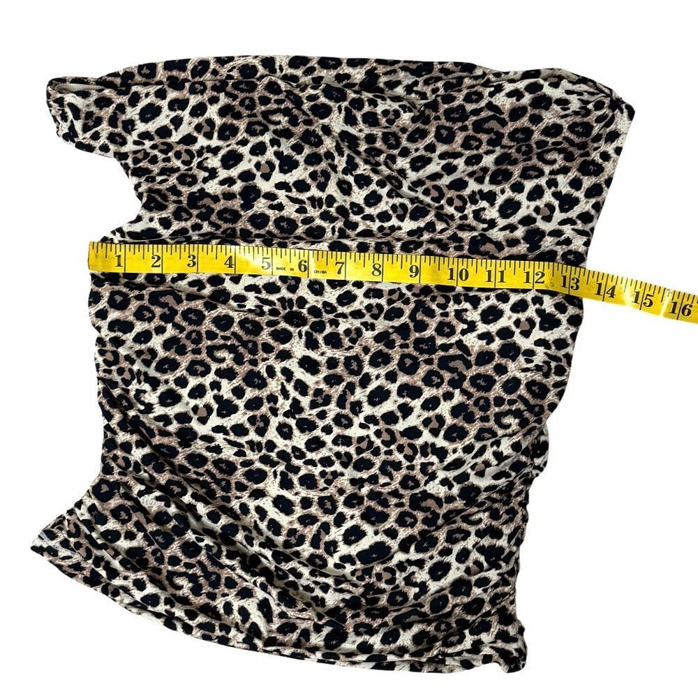 SUUKSESS Double Lined Leopard Print Crop Top, Ruched Side, One Shoulder Size S
