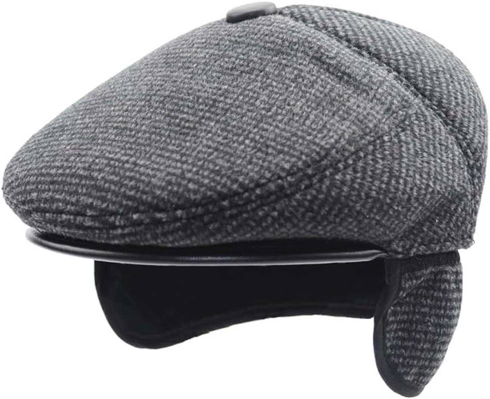 Men’S Winter Flat Cap with Ear Flaps Wool Warm Newsboy Hat Derby Tweed Irish Cap