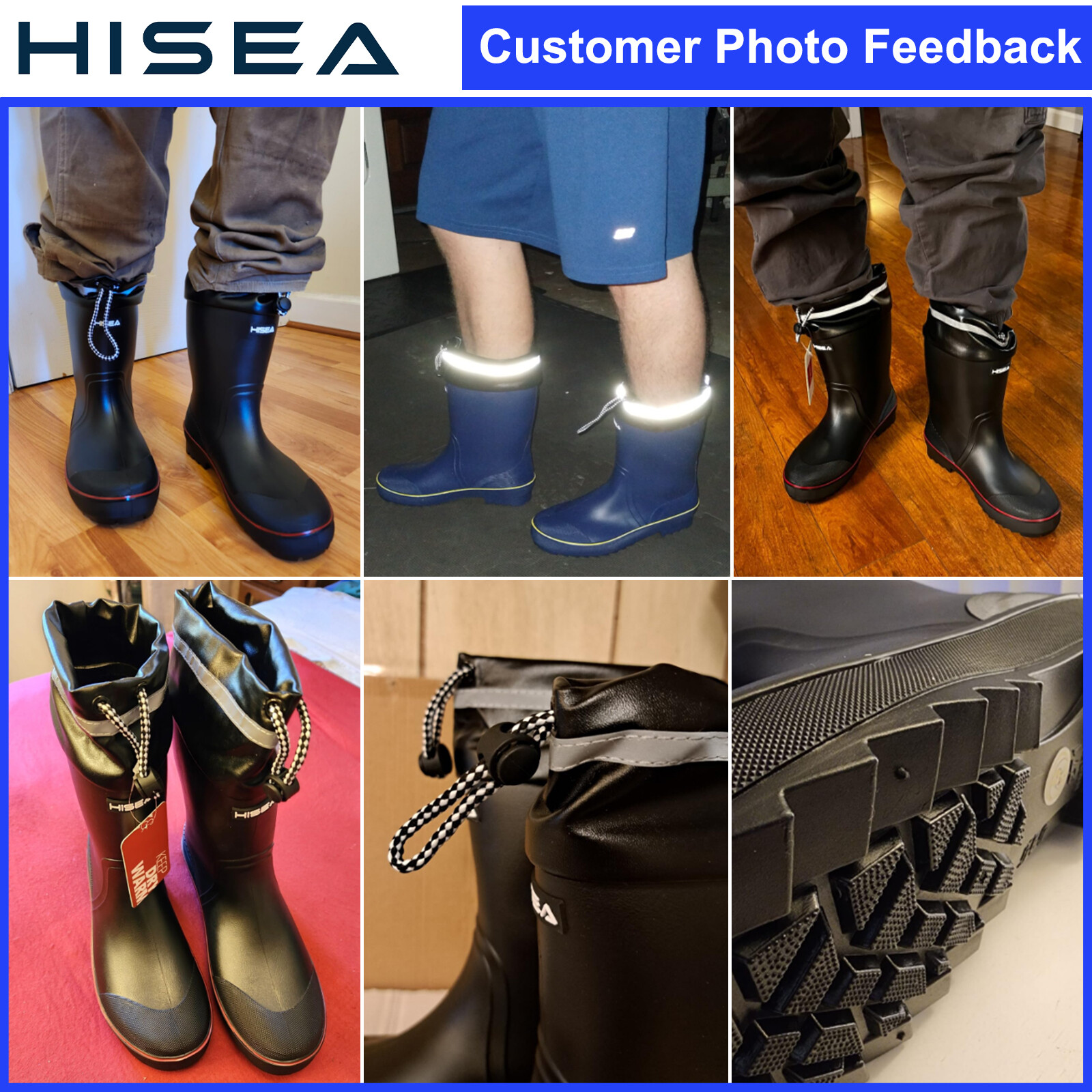 HISEA Men Rubber Rain Boots Strap Collar Lightweight Soft Yard Fishing Work Boot