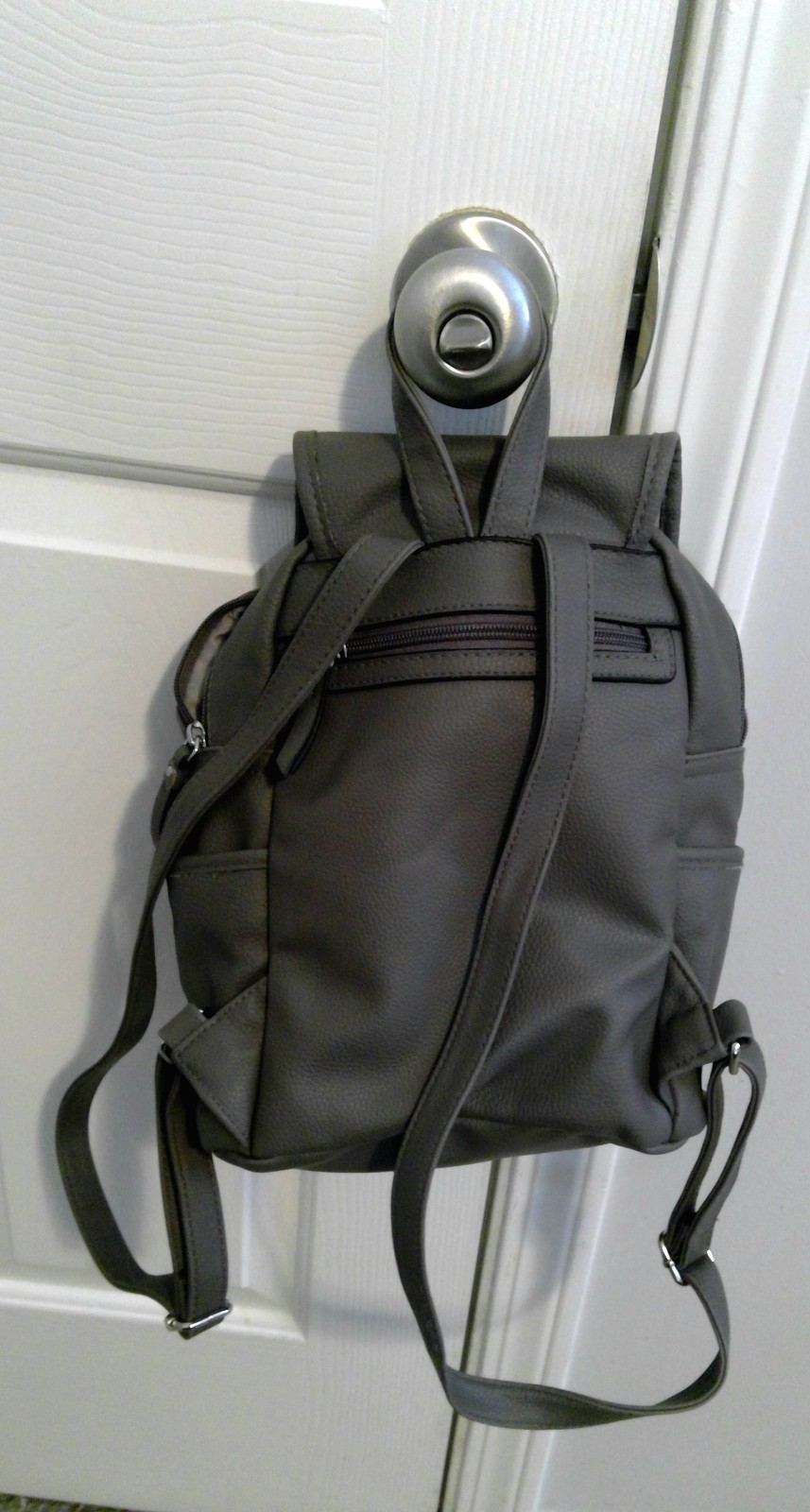 Rosetti Women’s Gray Pebbled Mini Backpack Front Zip Pocket, Adjustable Strap