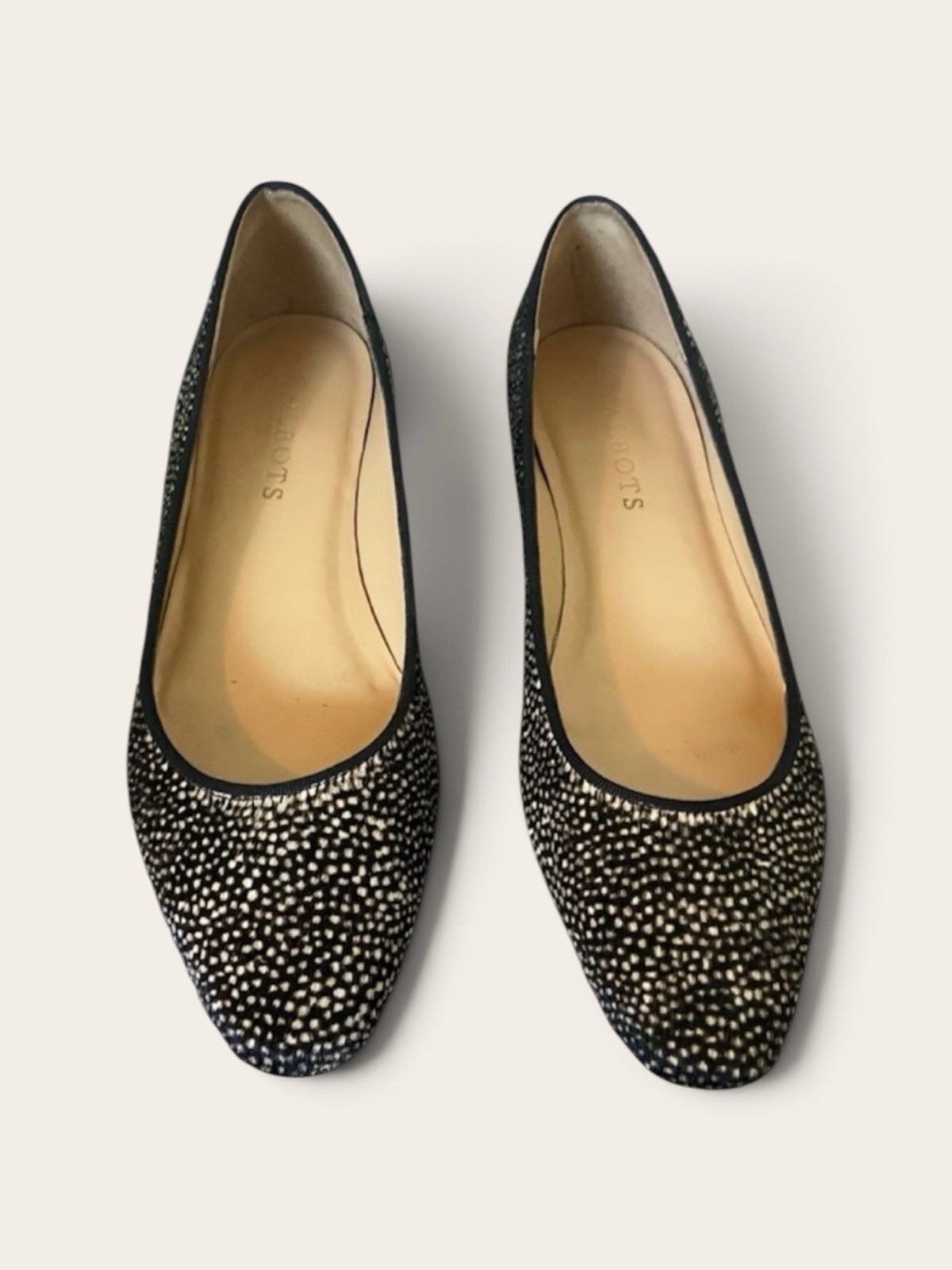 Talbots Sleek Black Animal Spotted Calf Hair Flats Size 6