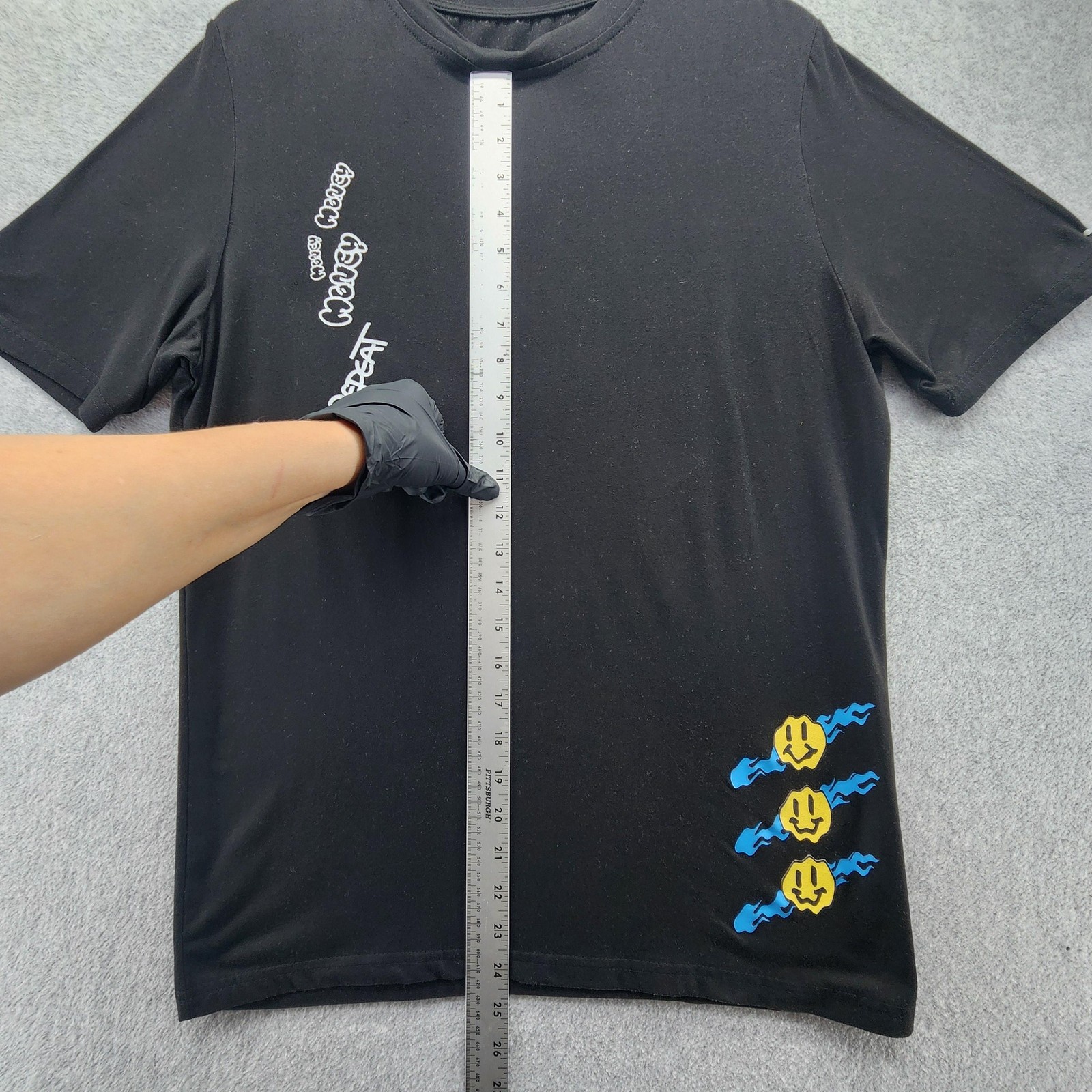 SHEIN Shirt Mens Small Black Graphic Money Repeat Smile Flame Earth Tee