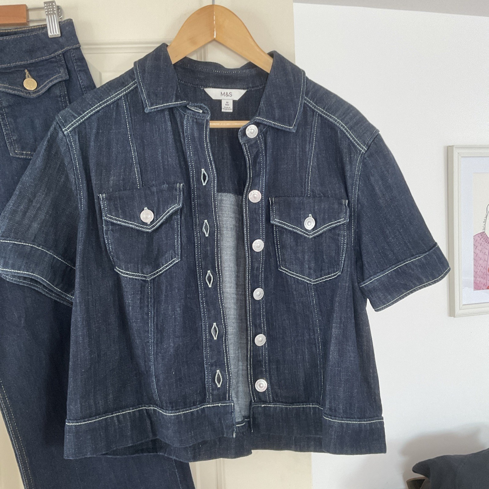 Marks & Spencer Utility Cotton Denim Short Sleeved Shirt Shacket Jacket Size 10