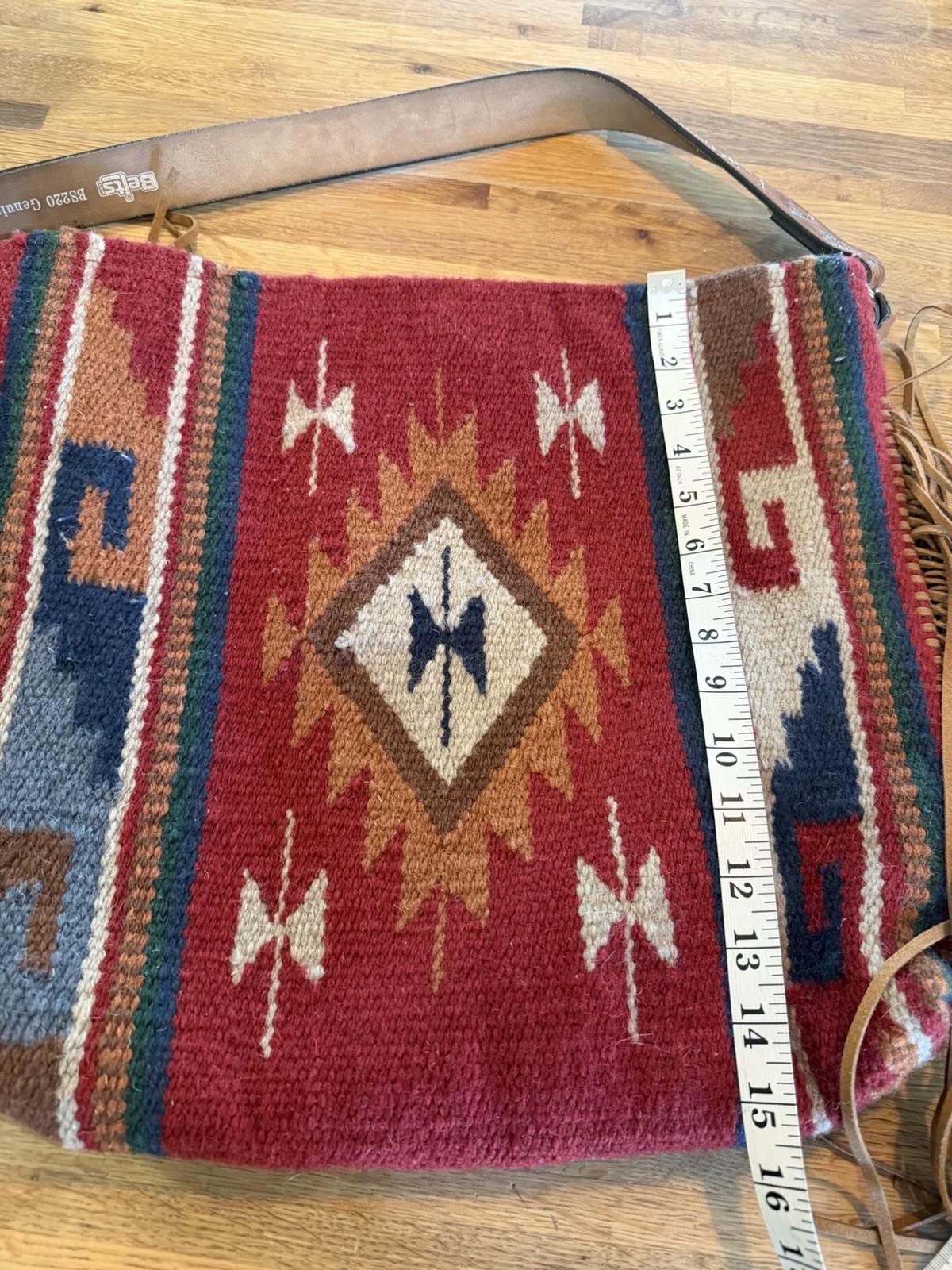 Western Red Multicolor Saddle Blanket Shoulder Bag. Leather Fringe