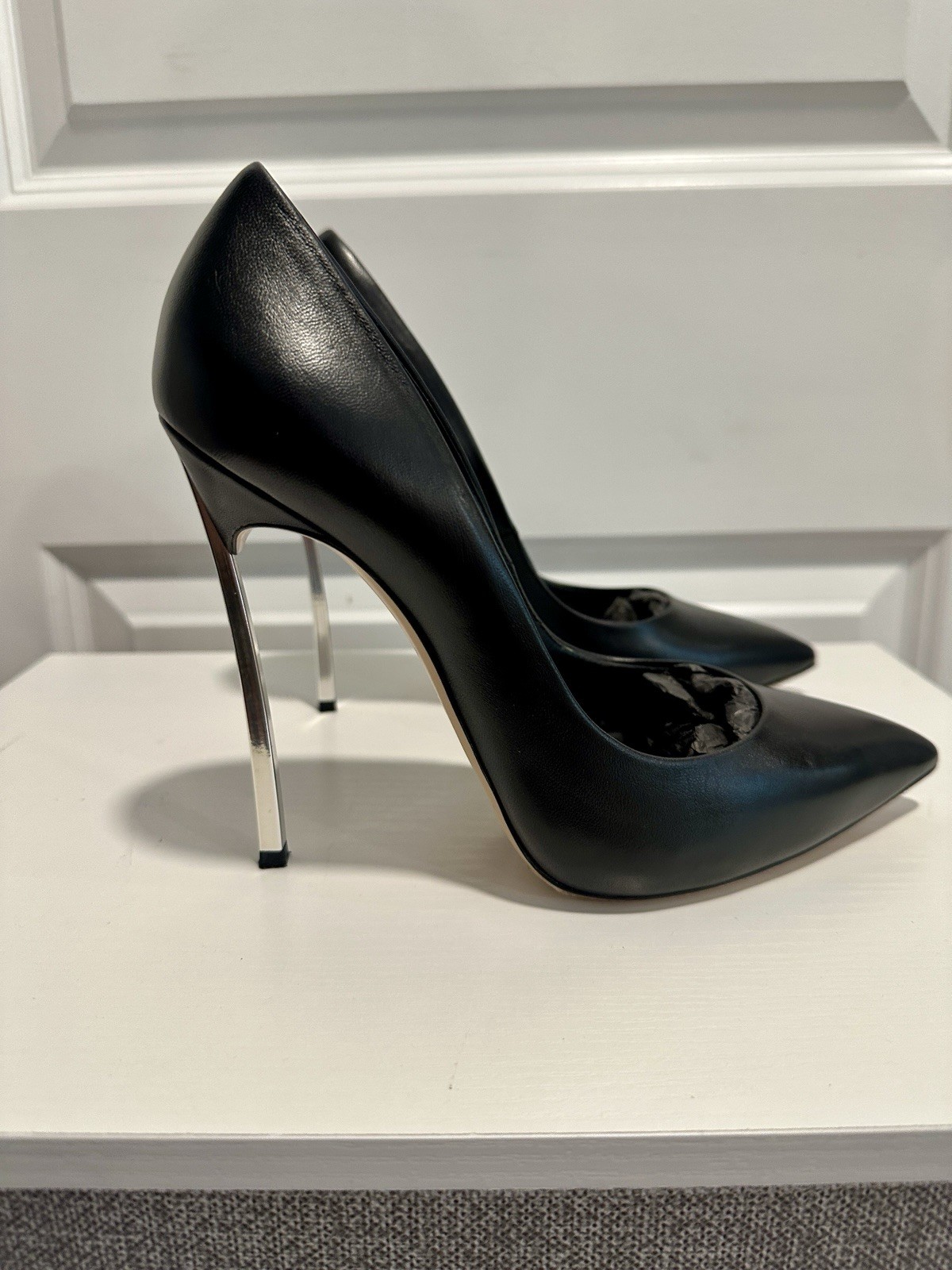 Casadei 115mm Blade Pumps Black Leather Pointed Stiletto Heel 37.5