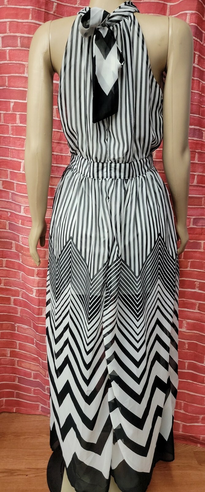 HAODUOYI CHEVRON WHITE BLACK XXL (RUNS small) WOMEN’S MAXI DRESS #C6